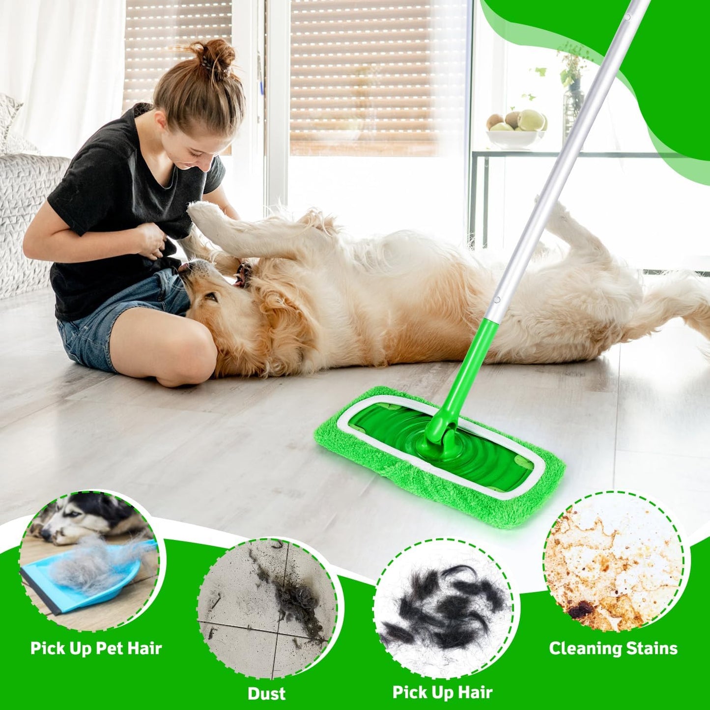 6 Pack Reusable Microfiber Mop Pads Compatible with Swiffer Sweeper Mop, Dry Sweeping Cloths & Wet Mopping Cloths, Washable Wet Pads Refill for Hardwood Surface Floor Cleaning
