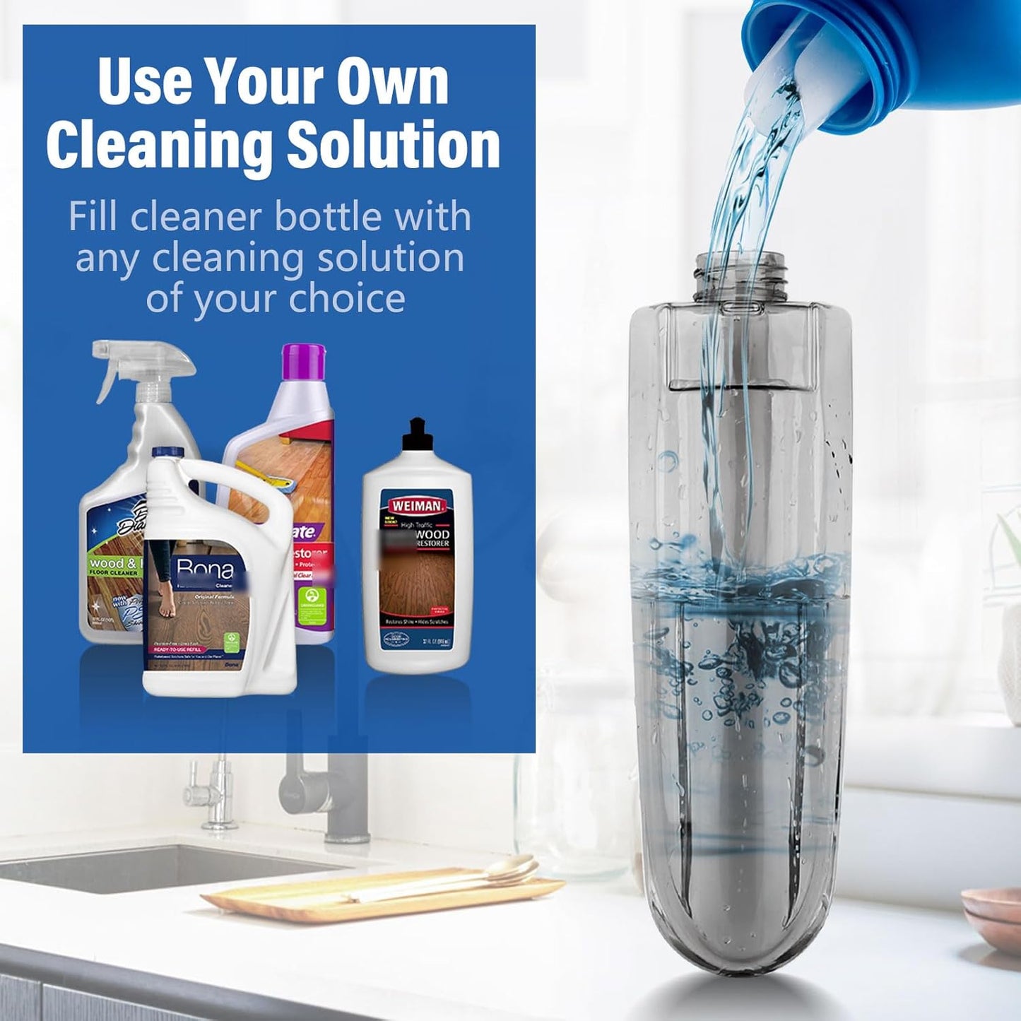 Spray Mops for Floor Cleaning Floor Mop with a Refillable Spray Bottle and 3 Washable Microfiber Pads Home or Commercial Use Dry Wet Flat Mop for Hardwood Laminate Wood (Dark Blue)