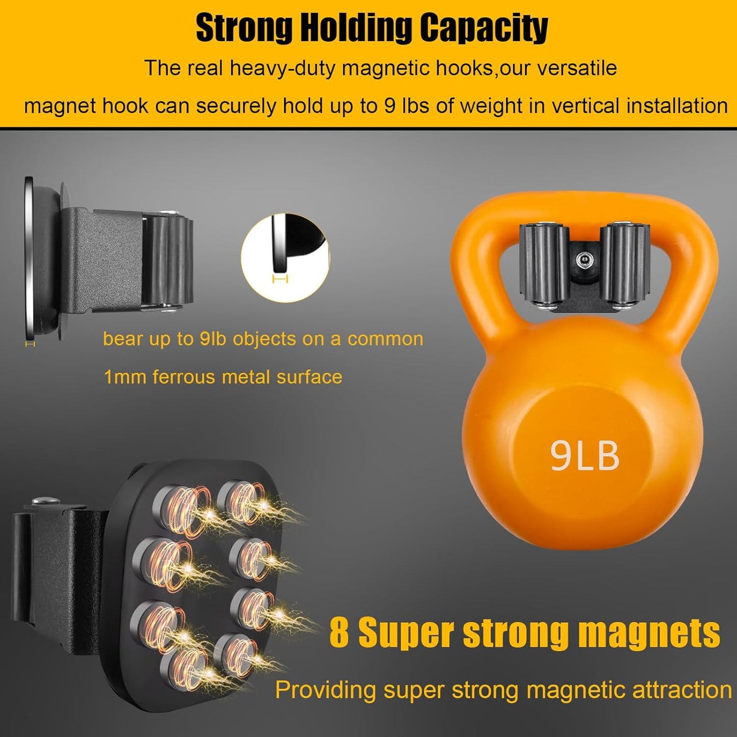 Upgraded Magnetic Broom and Mop Holder Wall Mount, Space-Saving Heavy Duty No Drill Over the Door Broom Gripper RV Camper Wall Organizer,Black,4 Pcs