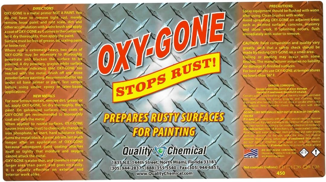 Quality Chemical Oxy-Gone Rust Remover and Metal Treatment/Rust Repair/Prepares surfaces for painting / 1 gallon (128 oz.)