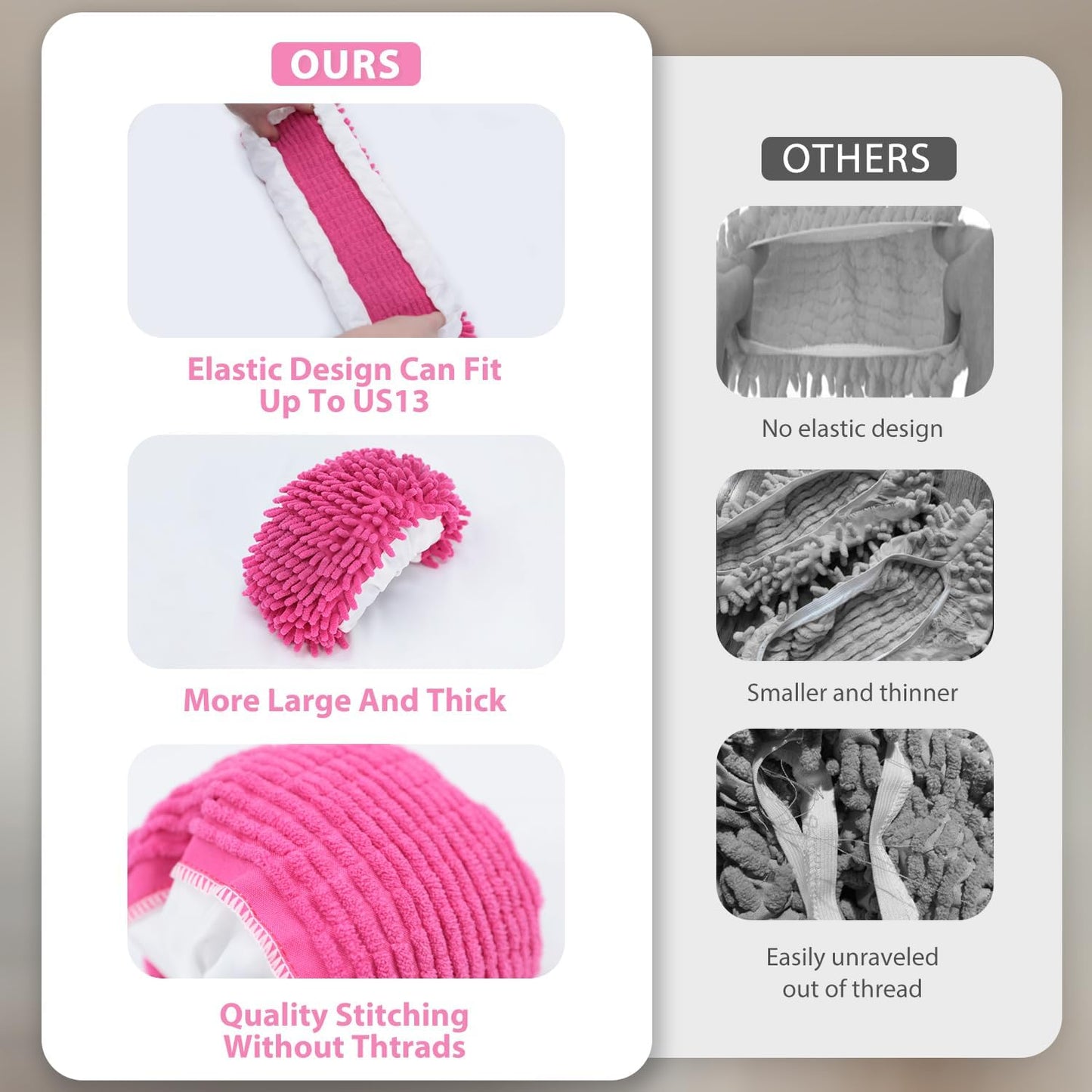 8 Pcs Mop Slippers Socks Floor Cleaning,Microfiber Shoe Covers dust Washable Reusable for Woman Man House Kitchen (Rose)