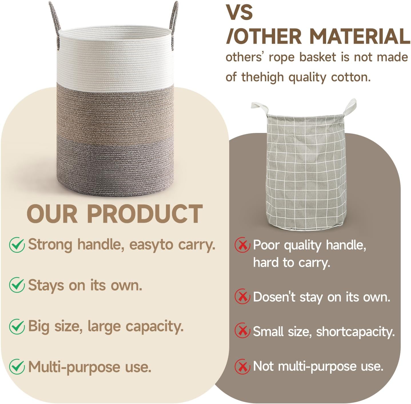 CLHMILY&Z 100L Laundry Basket Round Storage Rope Basket - 18.1x24 Inches - Laundry Hamper in Bedreoom and Mutil Storage Bin for Blankets, Toys, and Nursery Essentials