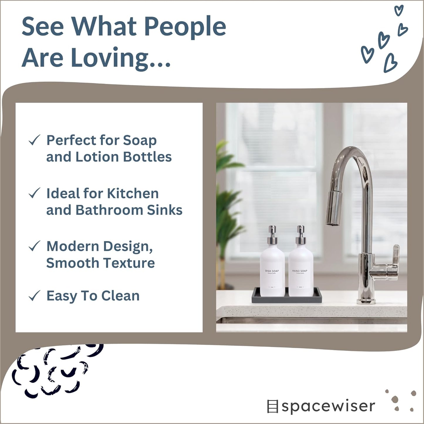 Countertop and Vanity Tray - 2 PC Small 7.7" Silicone Bathroom Trays, Kitchen Soap Tray, Dish Sponge Soap Holder Kitchen Sink Organizer Caddy, Bathroom Counter Trays for Lotion Dispenser