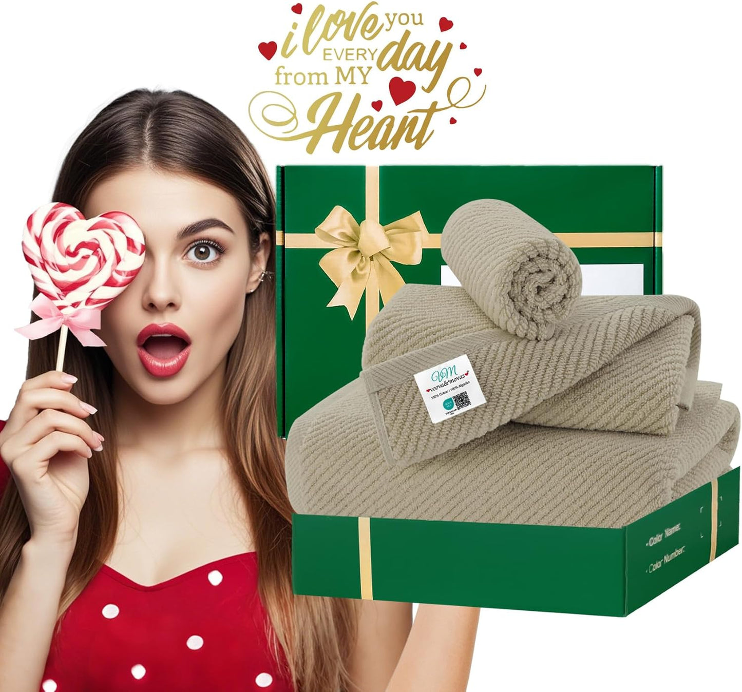 VOOVA & MOVAS Dark Beige Towels for Bathroom - 100% Cotton | Quick Dry | Soft | Thick, 3 Piece Towel Set, 1 Large Bath 30" x 56", 1 Hand 18" x 28",1 Wash Cloth 13" x 13", Bathroom Essentials,Dark Tan