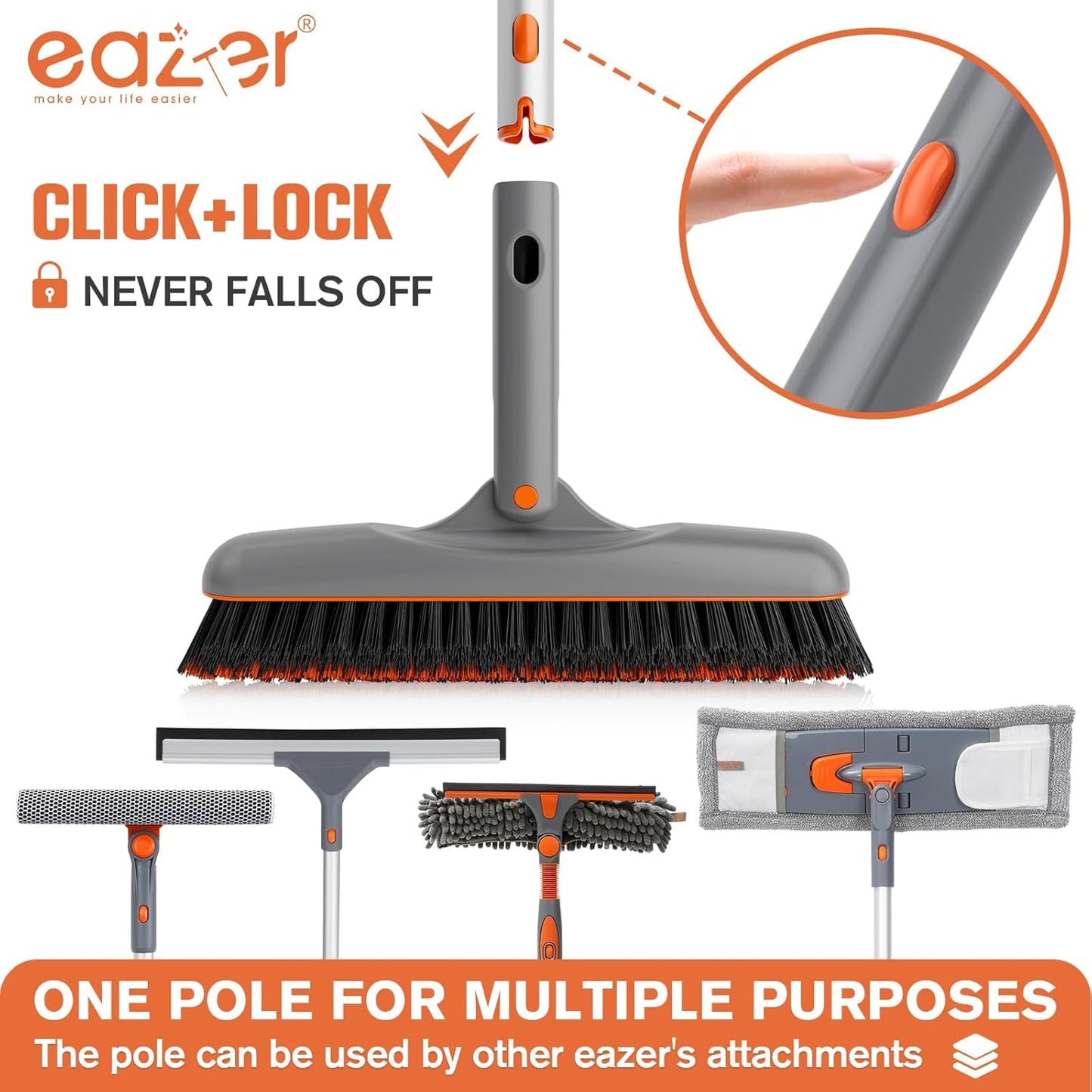 Eazer Grout Brush with Long Handle, 180°Rotation Tile Grout Cleaning Brush, V-Shape Shower Scrubber Cleaner, Stiff Bristle for Cleaning Bathroom Tile Floors - 53in