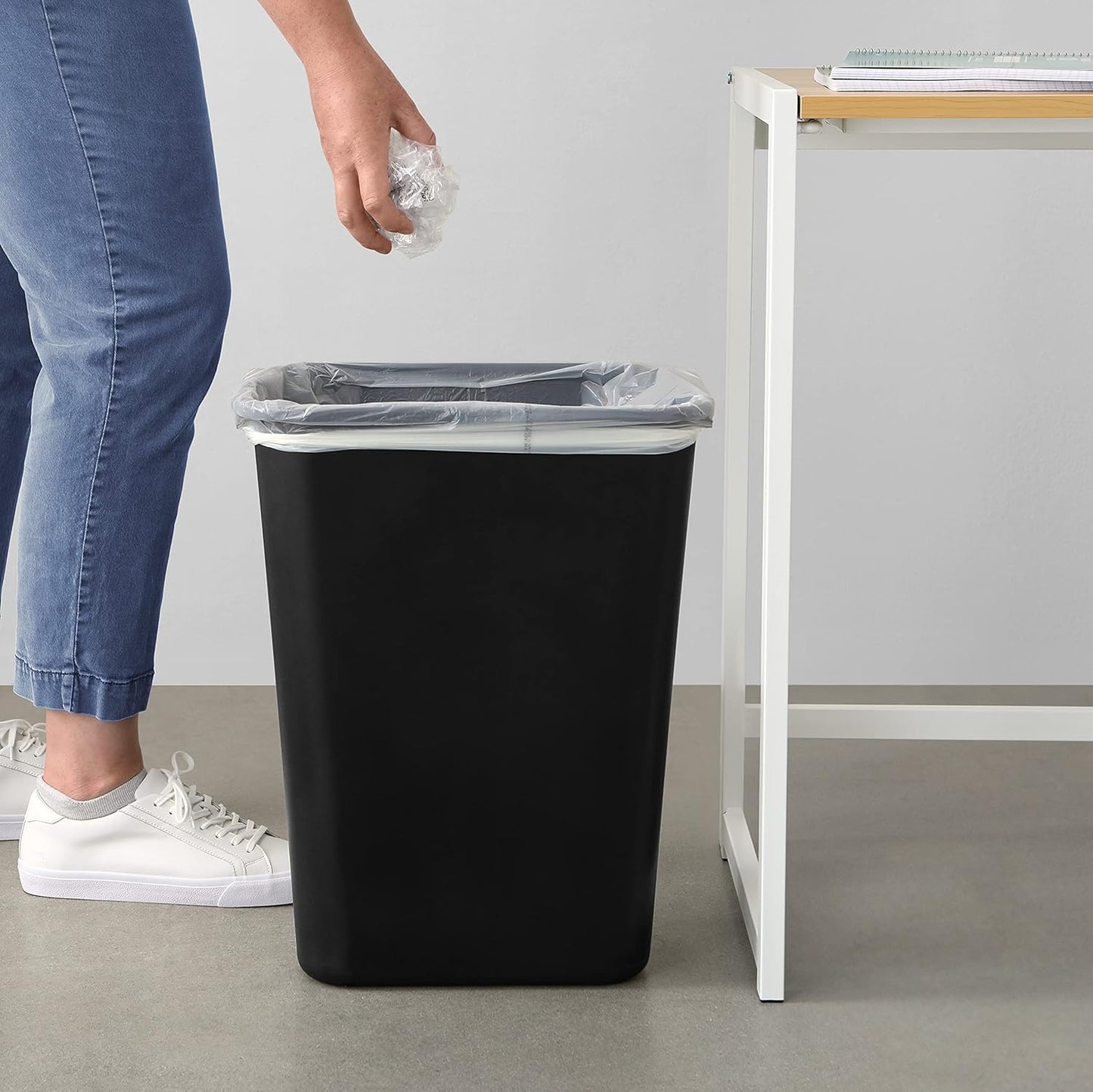 Amazon Basics Trash Can, Rectangular Commercial Office Wastebasket, 10 Gallon (Pack Of 2), Black (Previously AmazonCommercial brand)