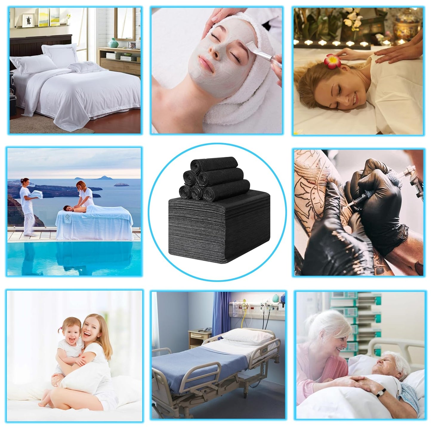 Disposable Bed Sheets 50 Pcs 31" x 71" Massage Table Sheets Non Woven Fabric SPA Bed Cover Breathable for Massage Beauty Tattoos(Black)
