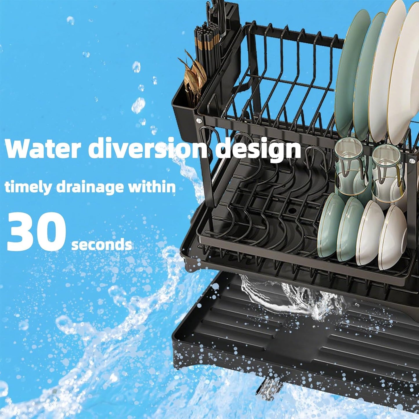 Dish Drying Rack, Stainless Steel Dish Rack, 2-Tier Kitchen Organizers for Dishes, Knives, Cups, Cutting Boards, Detachable Large Capacity Dish Drainer Organizer & Space-Saving Utensil Holder