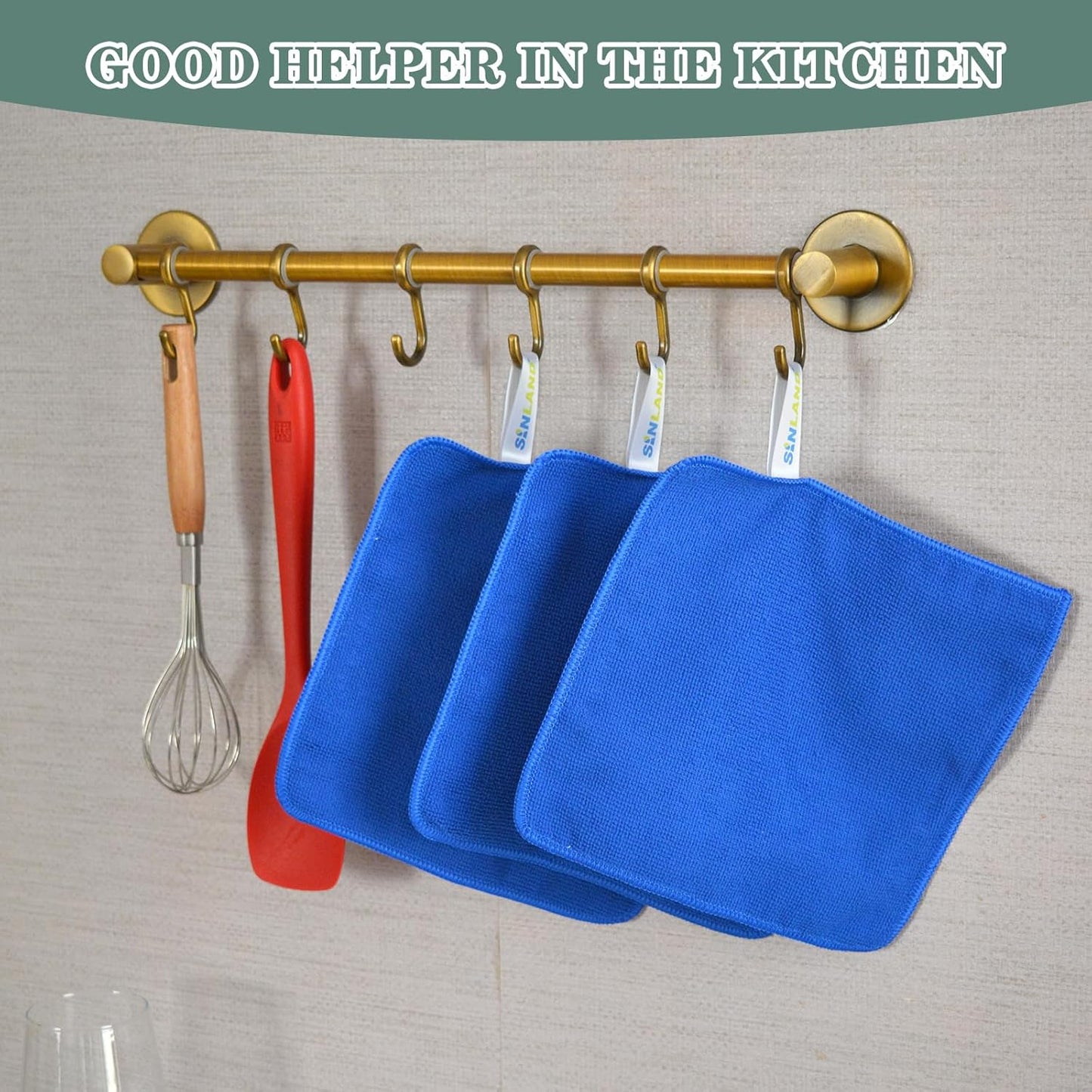 SINLAND Absorbent Microfiber Dish Cloths for Washing Dishes Best Kitchen Cloths Cleaning Cloths with Poly Scour Side 7.87Inchx7.87Inch 10 Pack Dark Blue