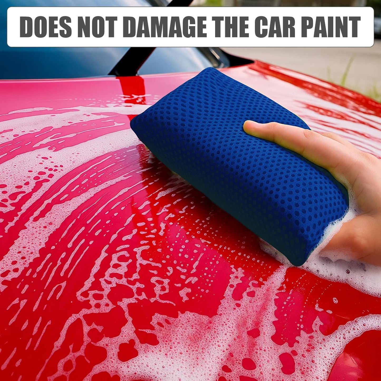 4 PCS Bug Scrubber Sponge Car, Bug Remover Wash Sponge,Car Cleaning Sponge for Bugs, Tar, Grime - Paint-Safe, Reusable Wash Sponges Kit(Blue)