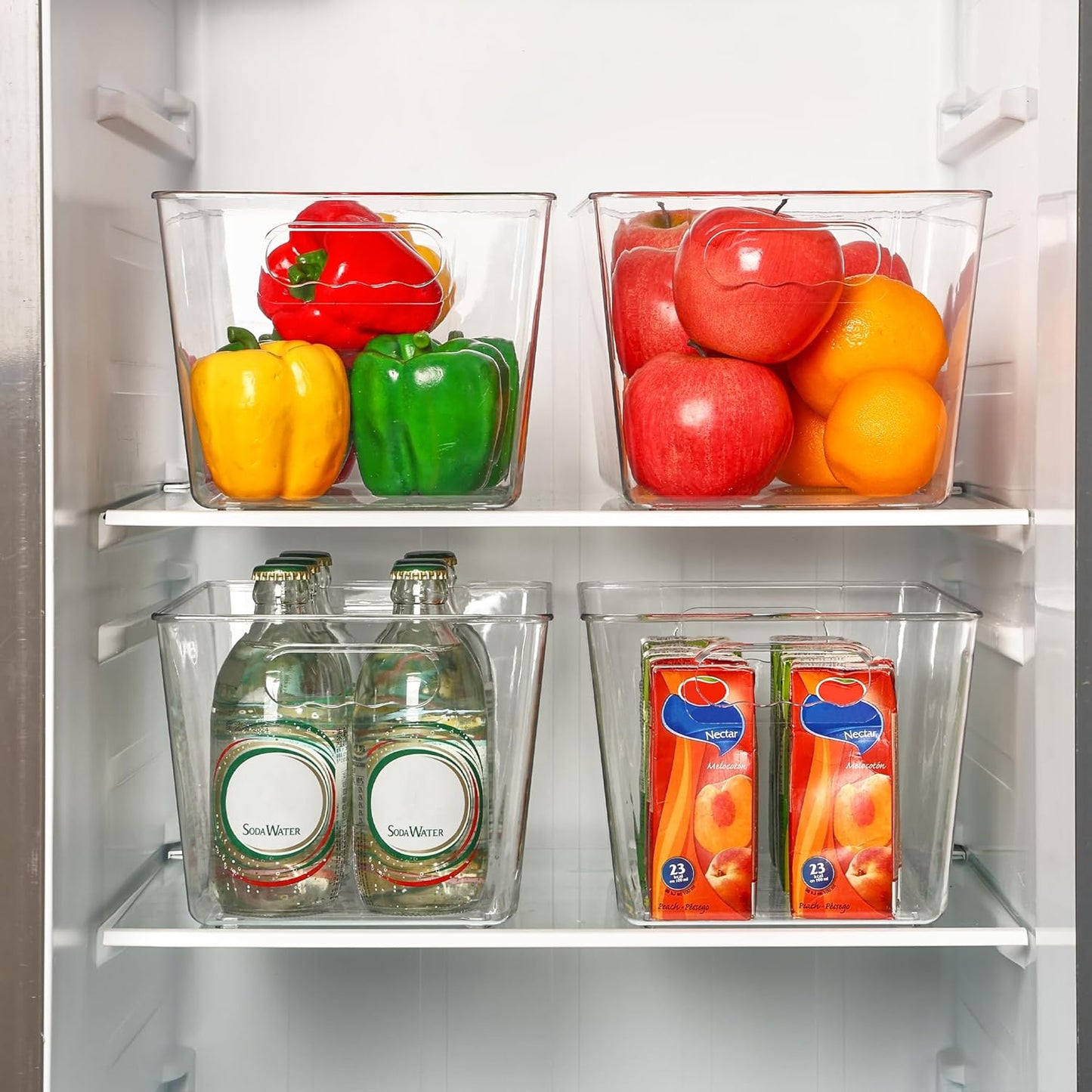 Vtopmart Clear Plastic Pantry Organizer Bins, 6 PCS Food Storage Bins with Handle for Refrigerator, Fridge, Cabinet, Kitchen, Countertops, Cupboard, Freezer Organization and Storage, BPA Free, Large