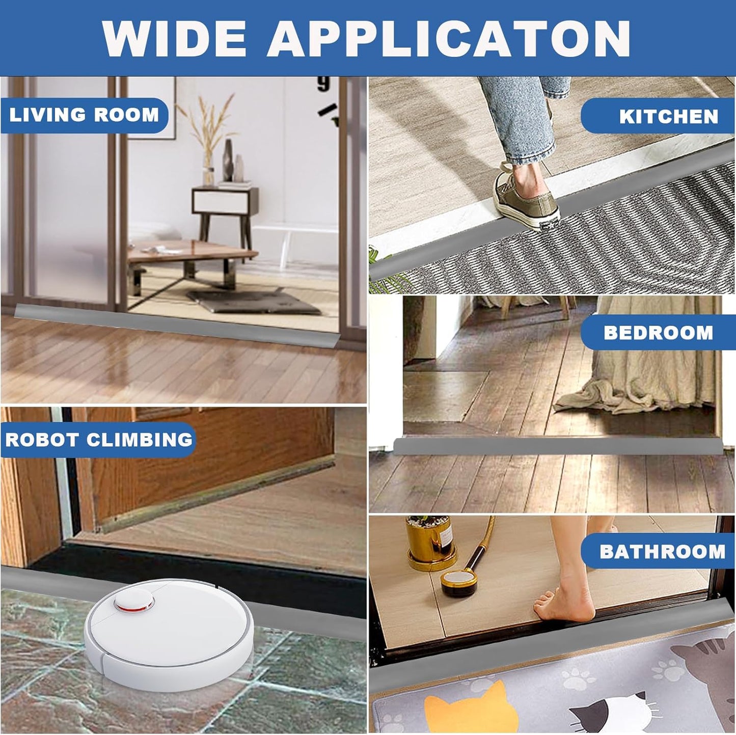 Vinyl Door Threshold Flooring Transition Strip Self Adhesive Carpet Edging Strip for Laminate Doorway Edge Threshold from 2/5" to 3/5" (Gray, 10 Ft)