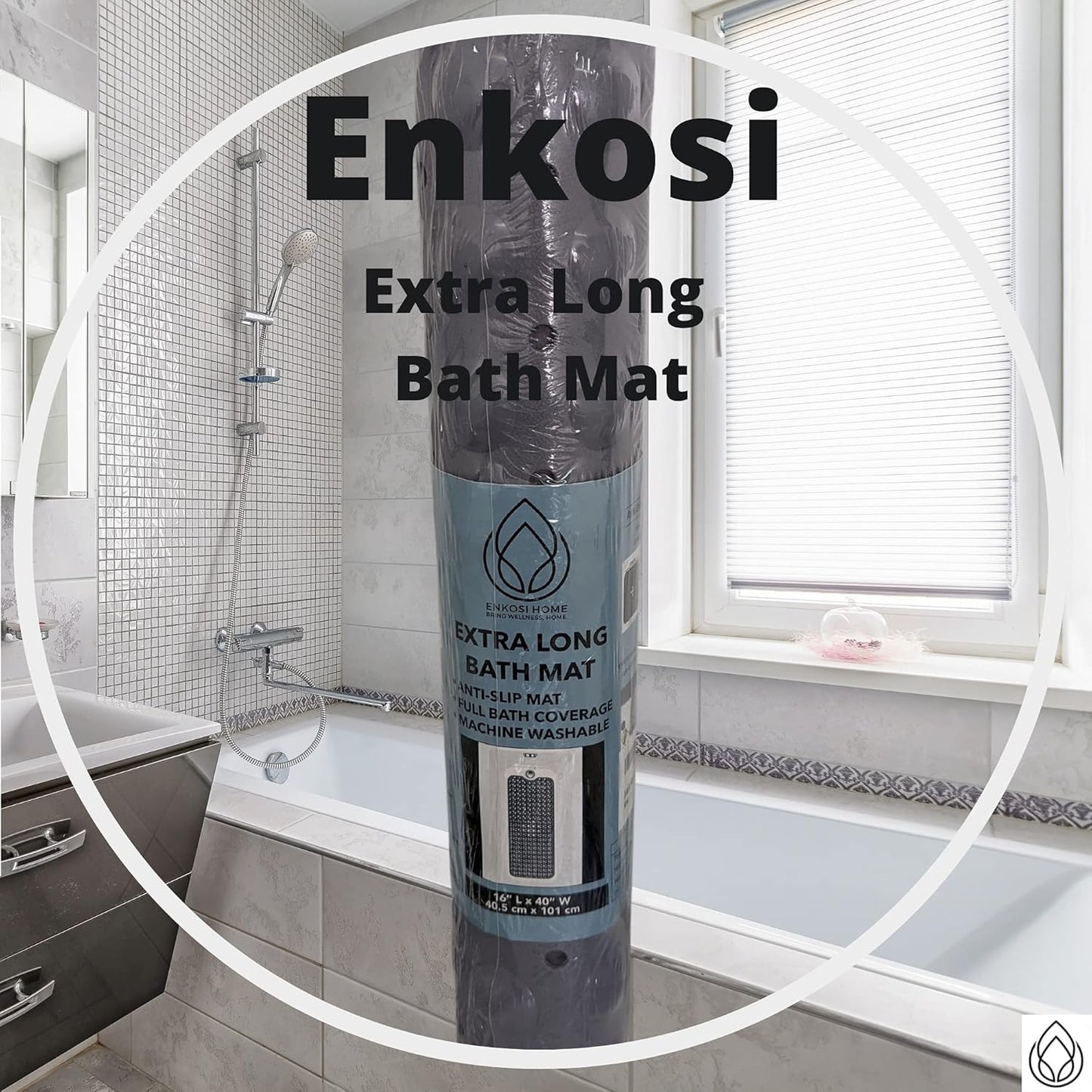 ENKOSI Bath Mat - Large Non Slip Bathtub & Shower Mat - Extra Long 40 x 16 Inch Bathroom Mats for Tub Nonslip Anti Slip Bathmats (40x16 Aqua Green 1-Pack)