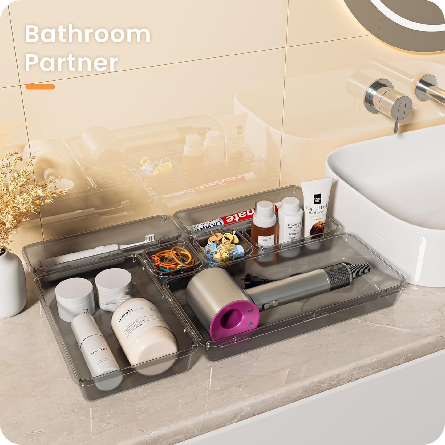 【Military Grade】 Drawer Organizer, 【𝟱𝗦𝗶𝘇𝗲】 Clear Makeup organizer, 【Holds 177 Items】 Bathroom Organizers and Storage, Plastic Desk Organizer Divider, Organizer Bins for Office Vanity A-LUGEI