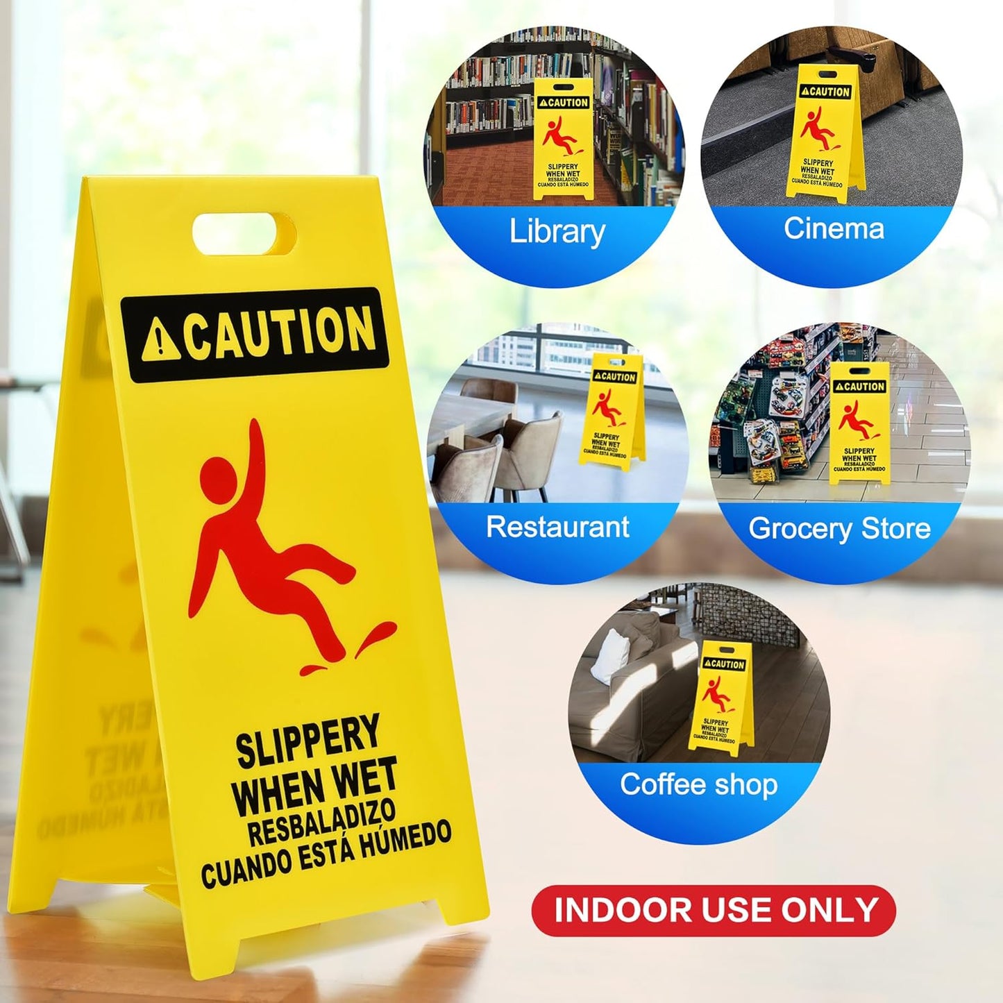 MATTHEW CLEANING 25'' Industrial Wet Floor Sign 3 Pack 2-Sided Durable Corrugated Plastic Birght Yellow Multilingual Warning Signs Commercial Caution Wet Fold-out Floor Signs For Indoors