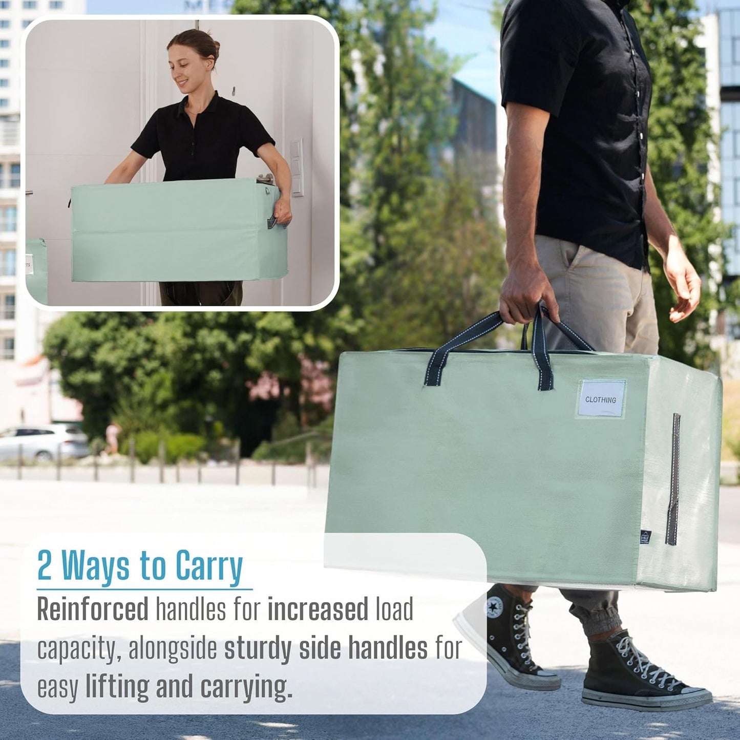 VENO 6 Pack Moving and Storage Bags, Heavy Duty, Alternative to Moving Boxes, Large Packing Totes Supplies for College Dorm Room with Zipper for Clothes, Wide Open Design (Shiny Light Green, 6 Pack)