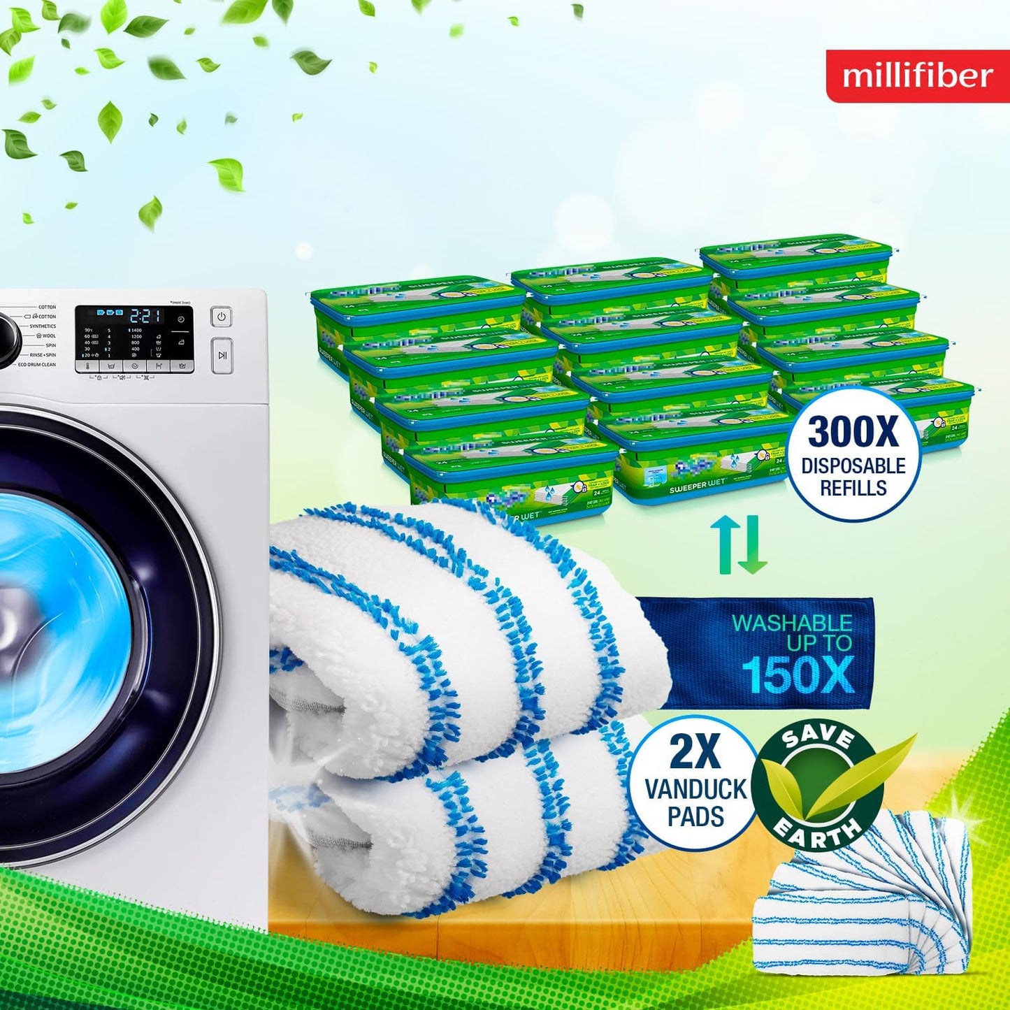 Microfiber Reusable Mop Pads Compatible with Swiffer Sweeper (2-Pack) Washable Mop Pads for Wet & Dry Use (Handle is Not Included)