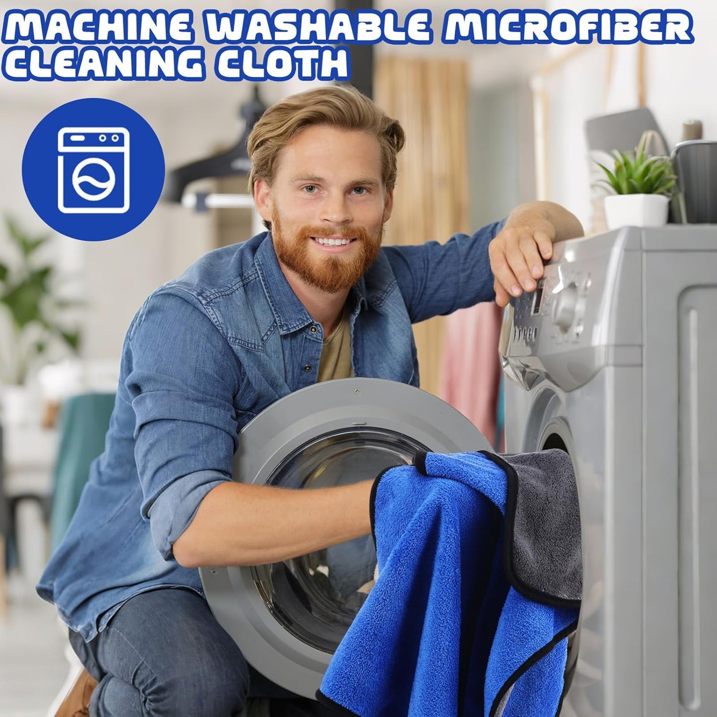 Tallew 50 Pcs Microfiber Towels 16 Inch x 16 Inch Microfiber Cloth Car Drying Towels for Cars Washing Polishing Office Windows Cleaning Household Supplies (Blue,Gray)