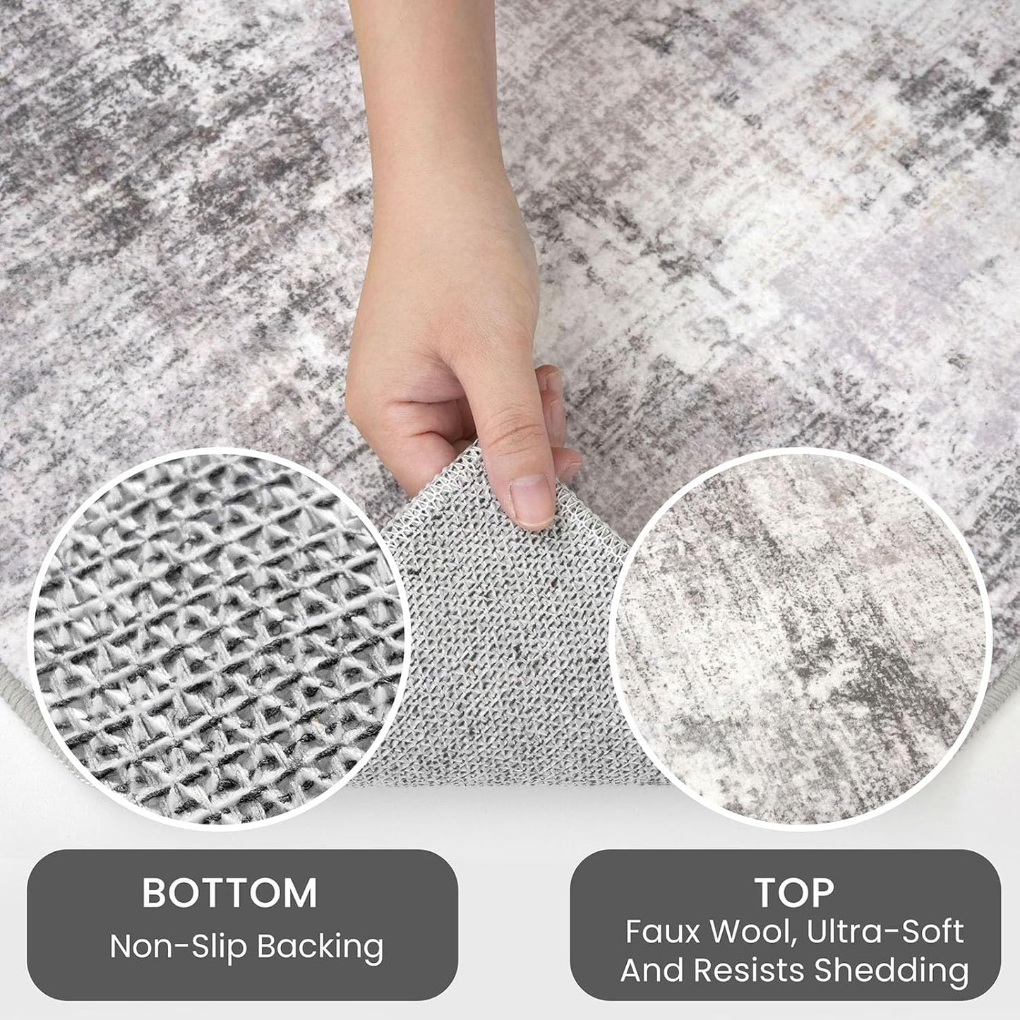 IOHOUZE Abstract Area Rugs 8x10 Ft Washable Large Rugs for Living Room, Non Slip Dining Room Rug, Printed Faux Wool Rugs for Bedroom, Floor Carpet for Office Nursery Playroom, Grey Beige