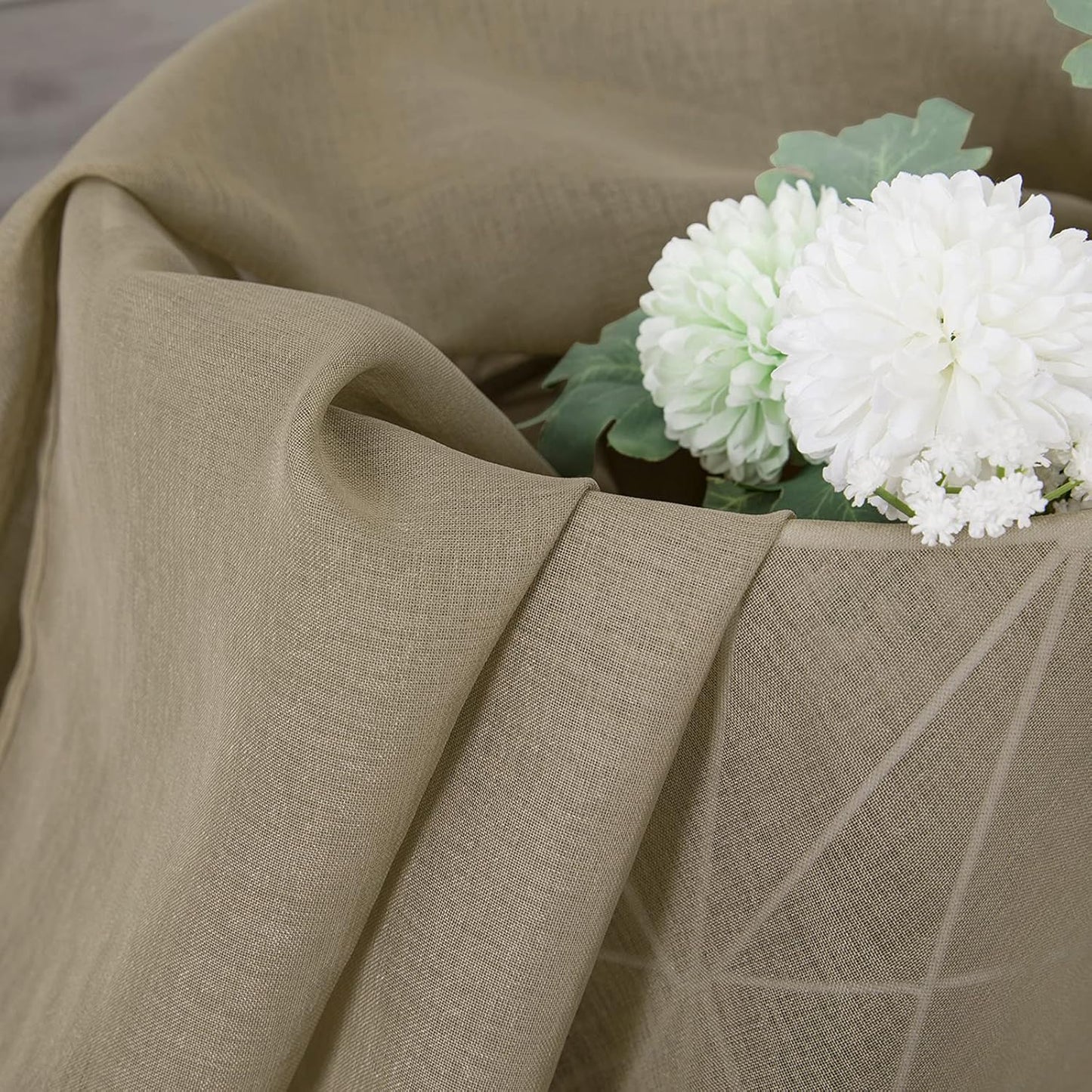 Tollpiz Short Sheer Curtains Linen Textured Living Room Curtain Sheers Light Filtering Rod Pocket Voile Curtains for Bedroom, 42 x 45 inches Long, Taos Taupe, Set of 2 Panels
