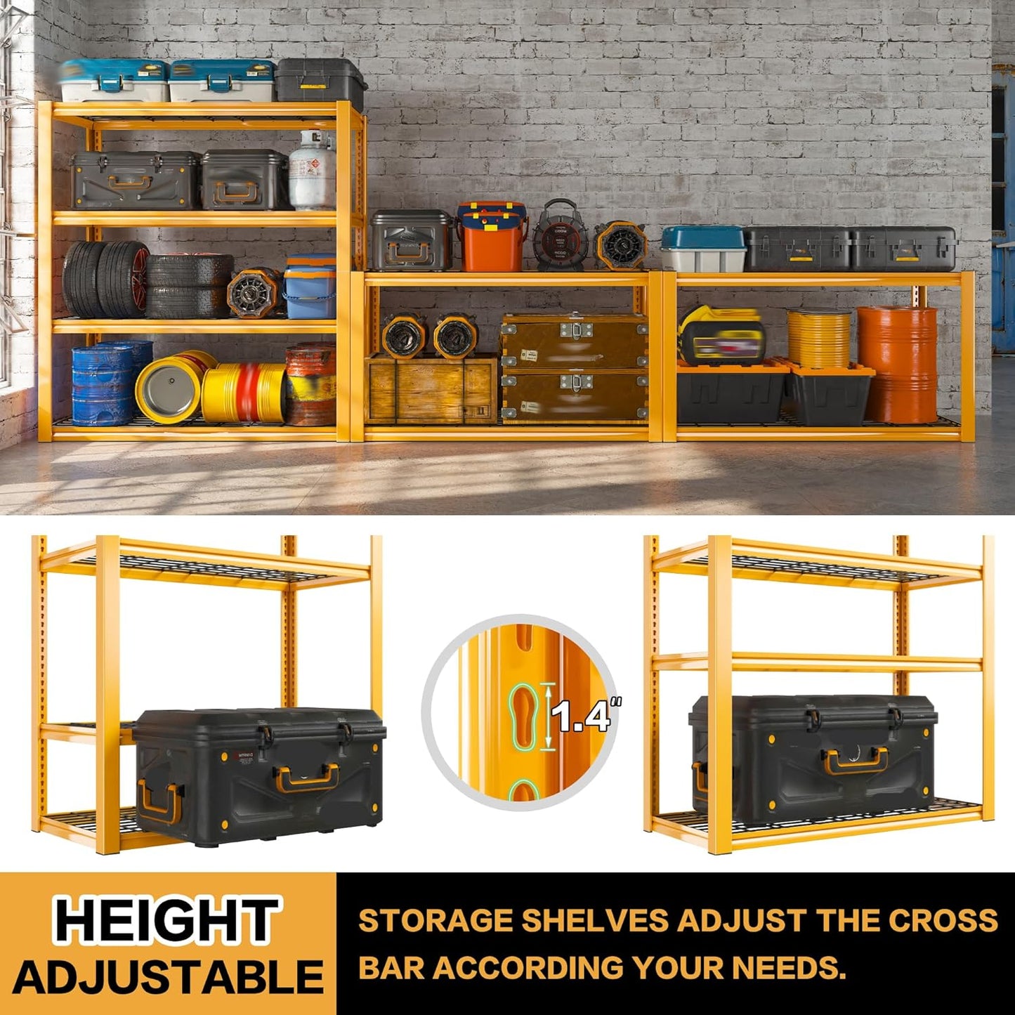 REIBII 40" W Garage Shelving 2240 LBS Storage Shelves Heavy Duty Metal Shelving 4 Tier Metal Shelves for Storage Adjustable Garage Shelf for Kitchen Pantry Warehouse Basement 40"W × 19.5"D × 59.5"H