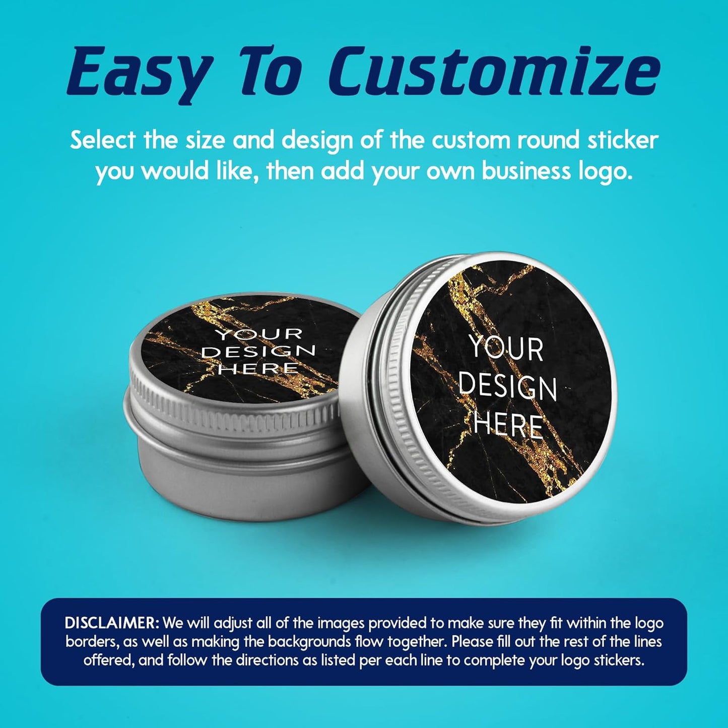 100 Custom Vinyl Stickers - Upload Your own Image, Text, Design, Logo - Personalized Logo Labels for Handmade, Packaging, Bottle, Jars, Candle, Brand Stickers (Black Gold Marble, 1.5x1.5)