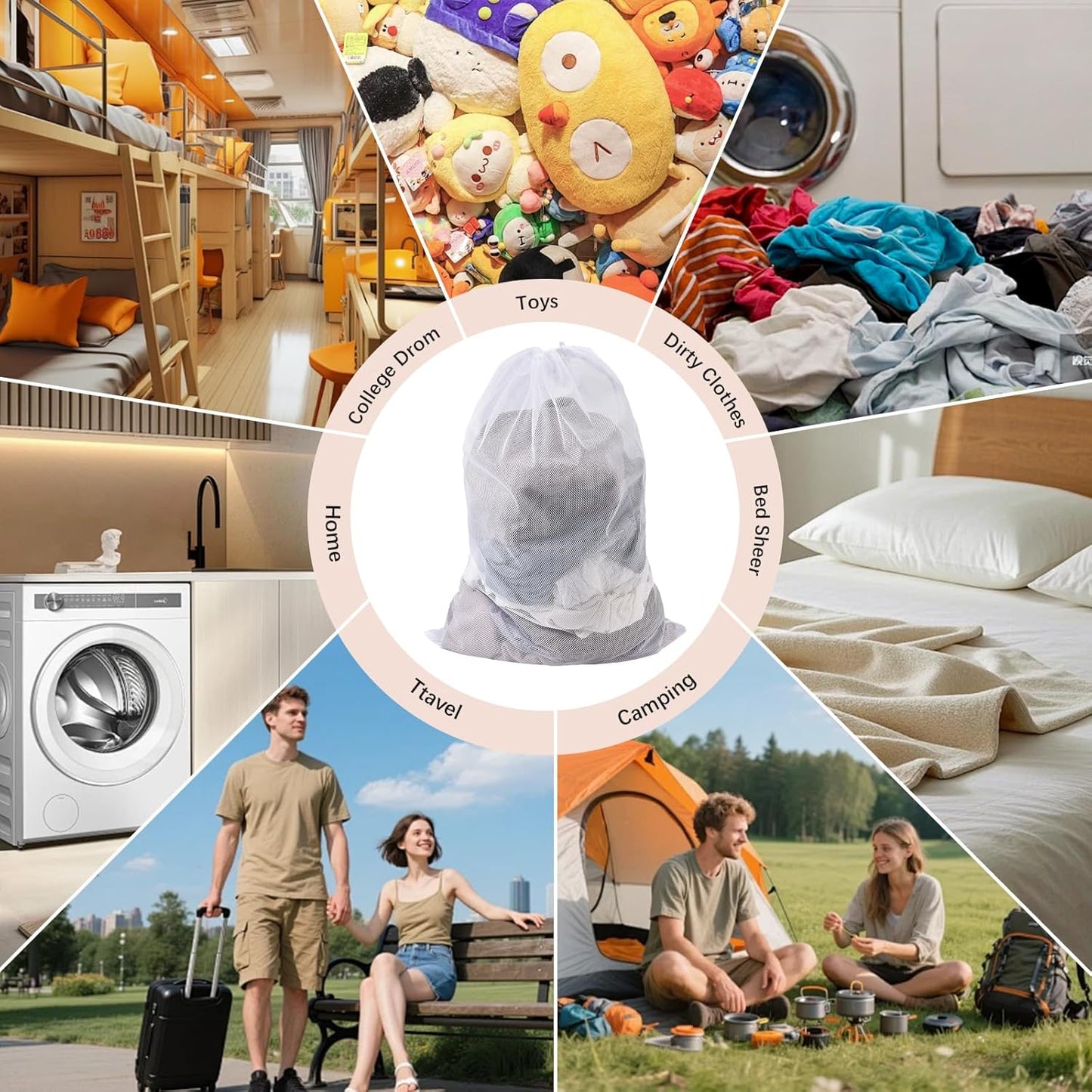 10-Pack Mesh Laundry Bags, 24 × 36 Inch Heavy-Duty Drawstring Mesh Bag Set (5 Black & 5 White) – Large Wash Bags for College, Dorm, Travel, Family & Apartment Use