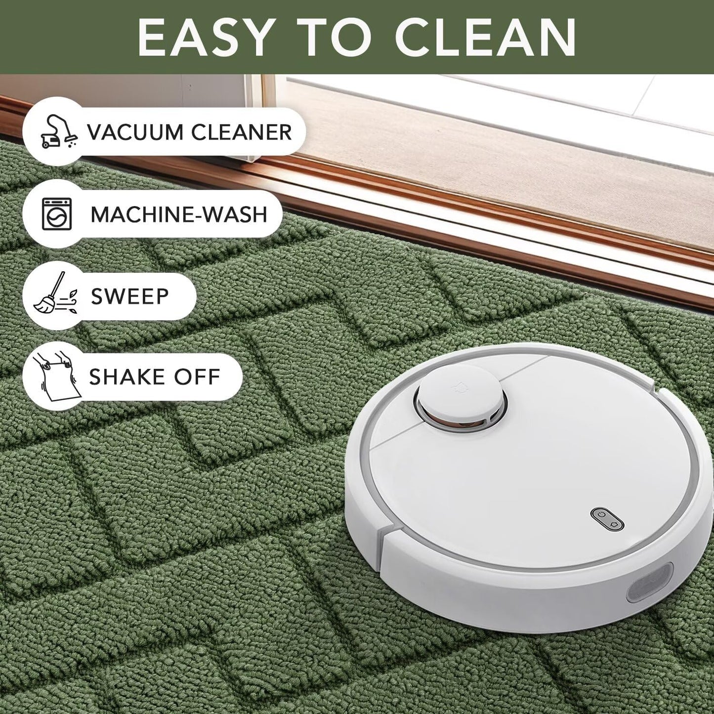 hicorfe Indoor Doormat,Front Back Door Mat Rubber Backing Non Slip Door Mats 20"x59" Absorbent Resist Dirt Entrance Doormat Inside Floor Mats Entryway Washable Low-Profile for Patio,Garden(Green)