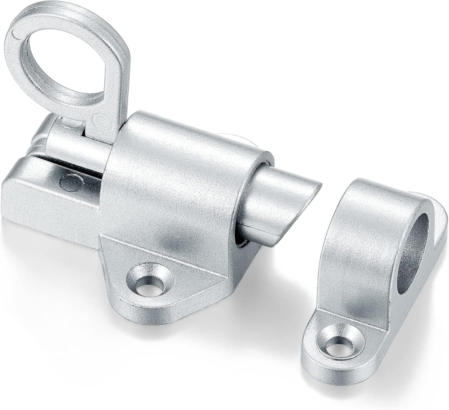 8 Packs Self-Closing Latches,Silver Gray Spring Door Lock,Resilient Bolt Latch Aluminum Alloy Safety Automatic Spring Barrel Slide Door Lock with Screws,Used for Gate,Window and Cabinet etc