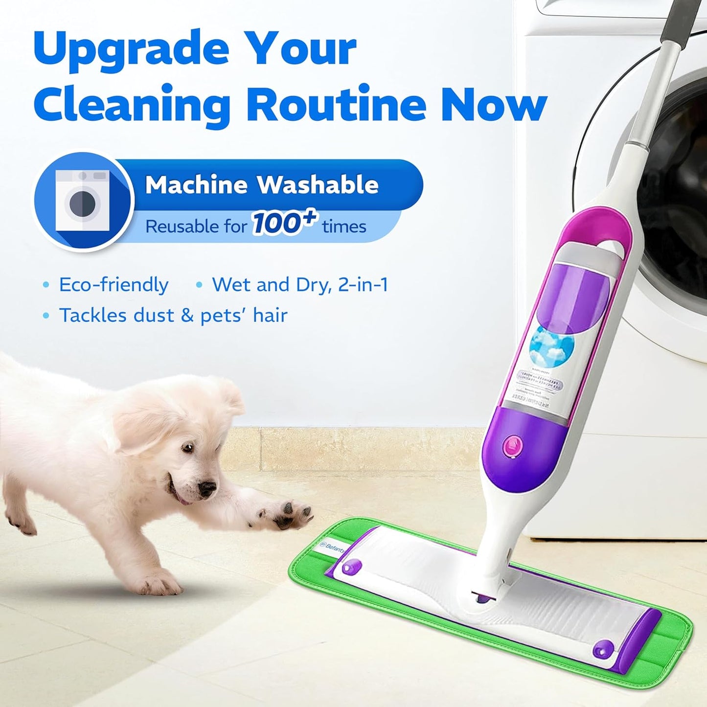 3 Pack Reusable Microfiber Mop Pads, Compatible with Swiffer PowerMop and Bona Mop, Machine Washable Cloths, Scraper Included, Refills for All Floor Cleaning, Wet Dry - 16"- 18"