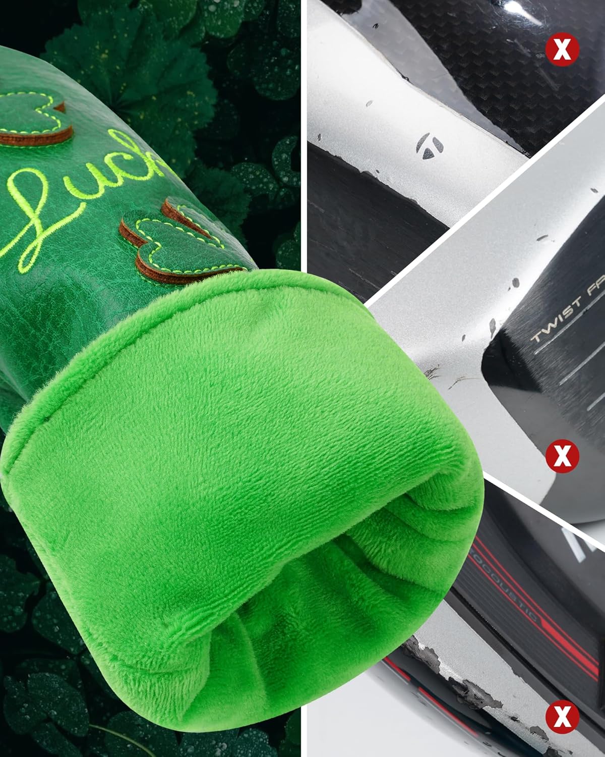 Golf Headcovers Golf Club Head Covers Four Leaf Clover Good Luck Charm - Clover Style Premium Leather Driver Fairway(FW) Wood Hybrid(UT) with Number Tags