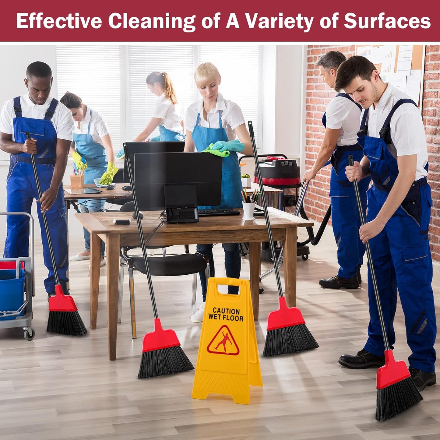 8 Pcs Outdoor Broom for Floor Cleaning 54 Inch Commercial Heavy Duty Broom Long Handle Kitchen Household Angle Brooms for Sweeper Sweeping Indoor Dust Hair Cleaner Corn Shop(Red)