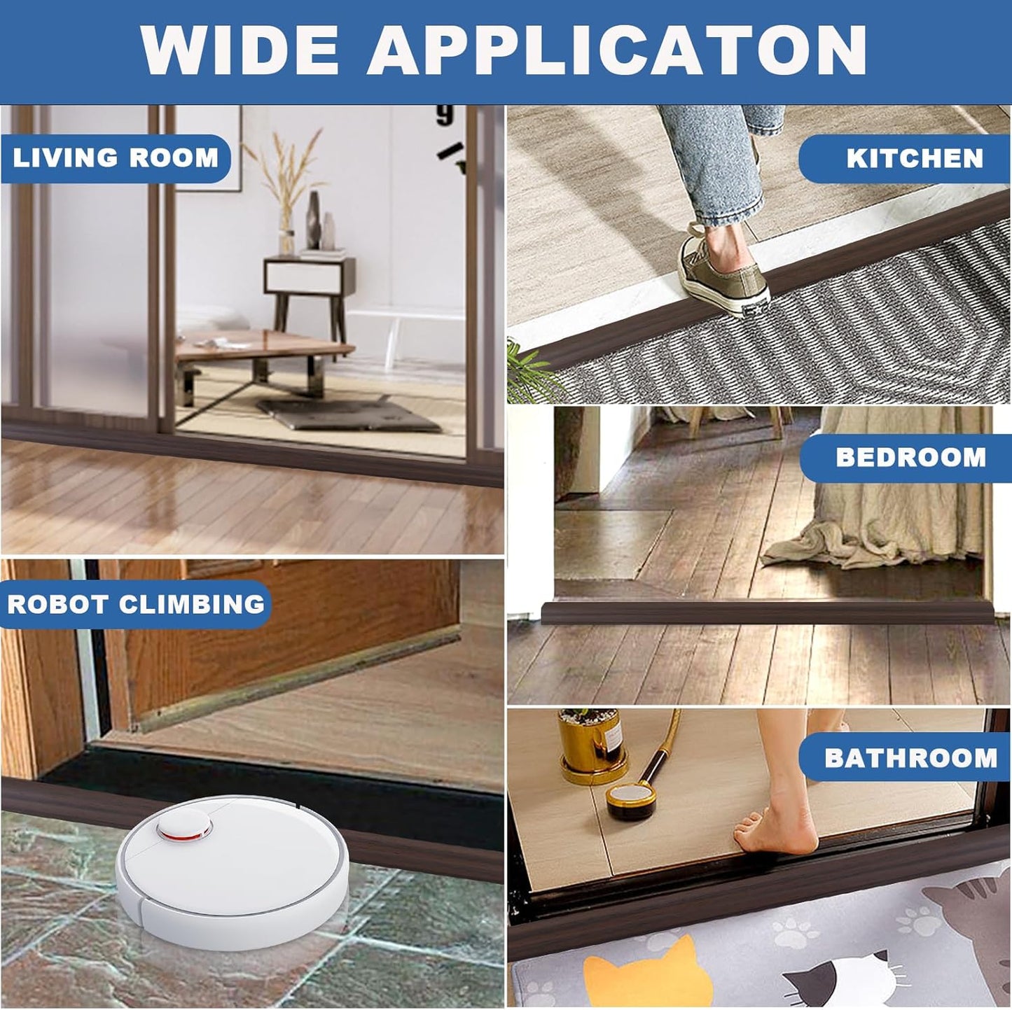 Vinyl Door Threshold Flooring Transition Strip Self Adhesive Carpet Edging Strip for Laminate Doorway Edge Threshold from 3/5" to 4/5" (Brown Wood Grain, 6.6 Ft)
