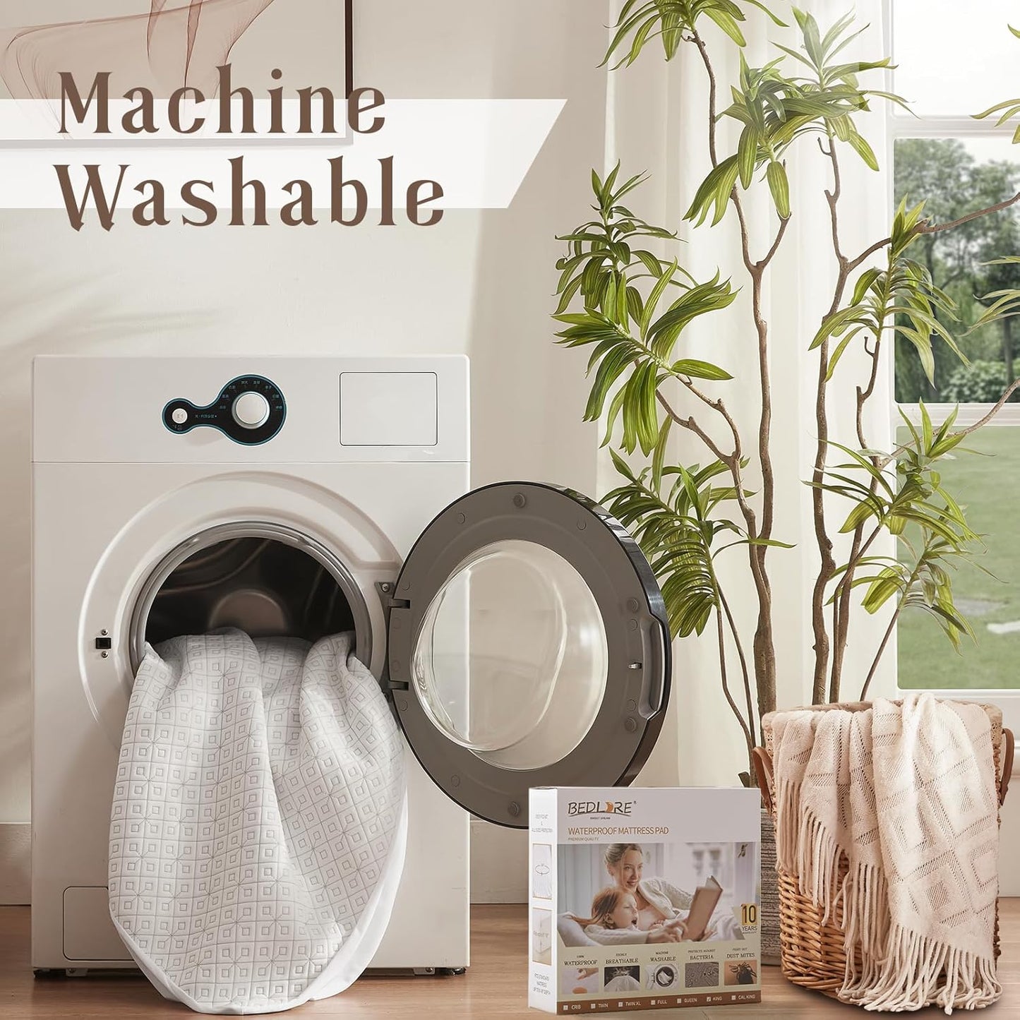 BEDLORE Waterproof Twin XL Mattress Protector, Noiseless Mattress Cover with Stretchable Pockets for 6-15 inches Mattress, Soft Breathable Mattress Pad College Dorm Size for Back to School (White)