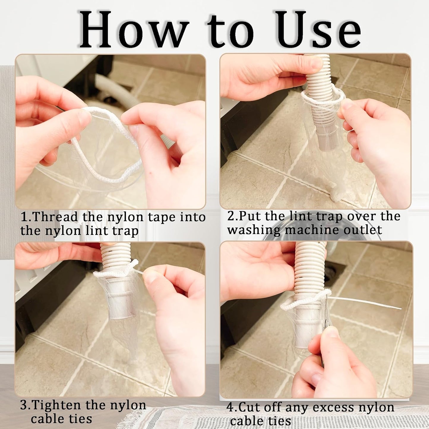 150 Pack Lint Traps for Washing Machine Hose - Washer Hose Lint Catcher Laundry Hair Catcher Includes 150 Nylon Mesh Lint Traps and 150 Cable Ties Fits Most Washing Machine (Disposable)