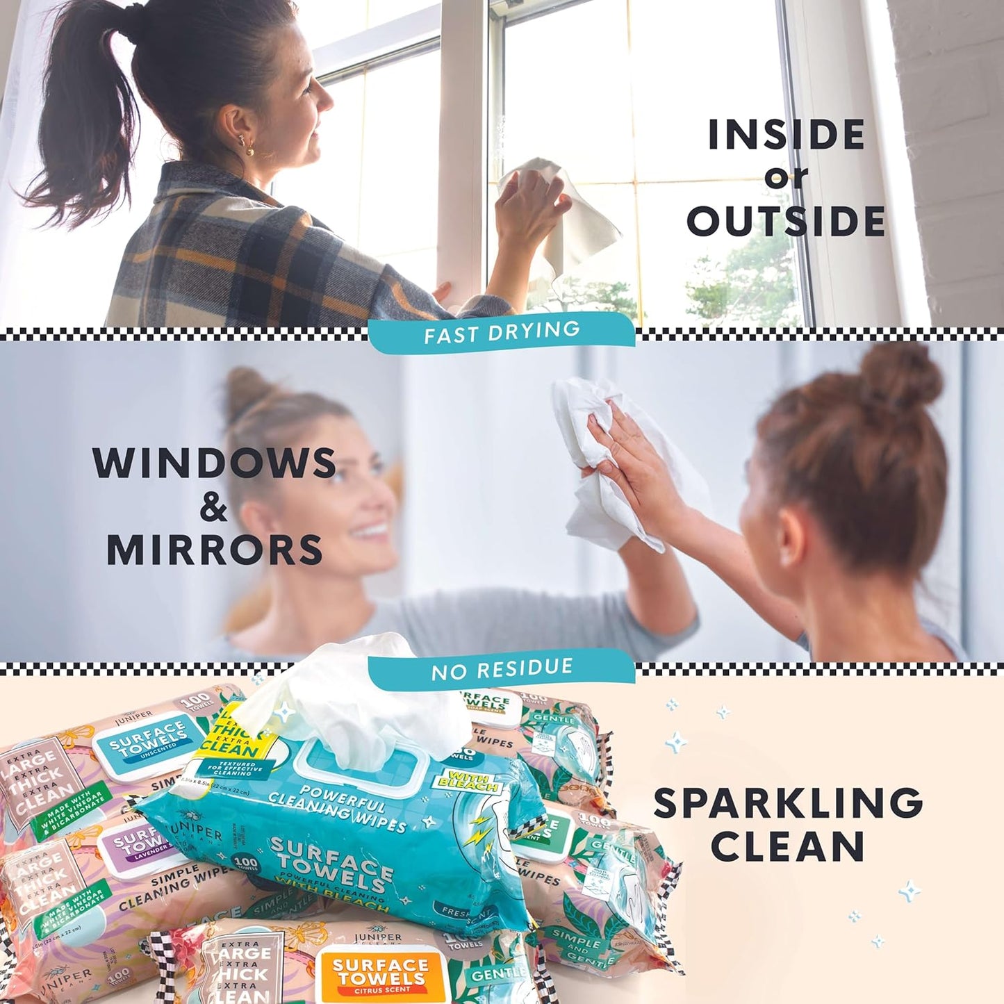 6 Packs Surface Cleaning Wipes, Thick & Large Dispose, All-Purpose Cleaner for Bathroom, Kitchen, Office, 100 Count Soft Flow, Biodegradable, Mix Scent