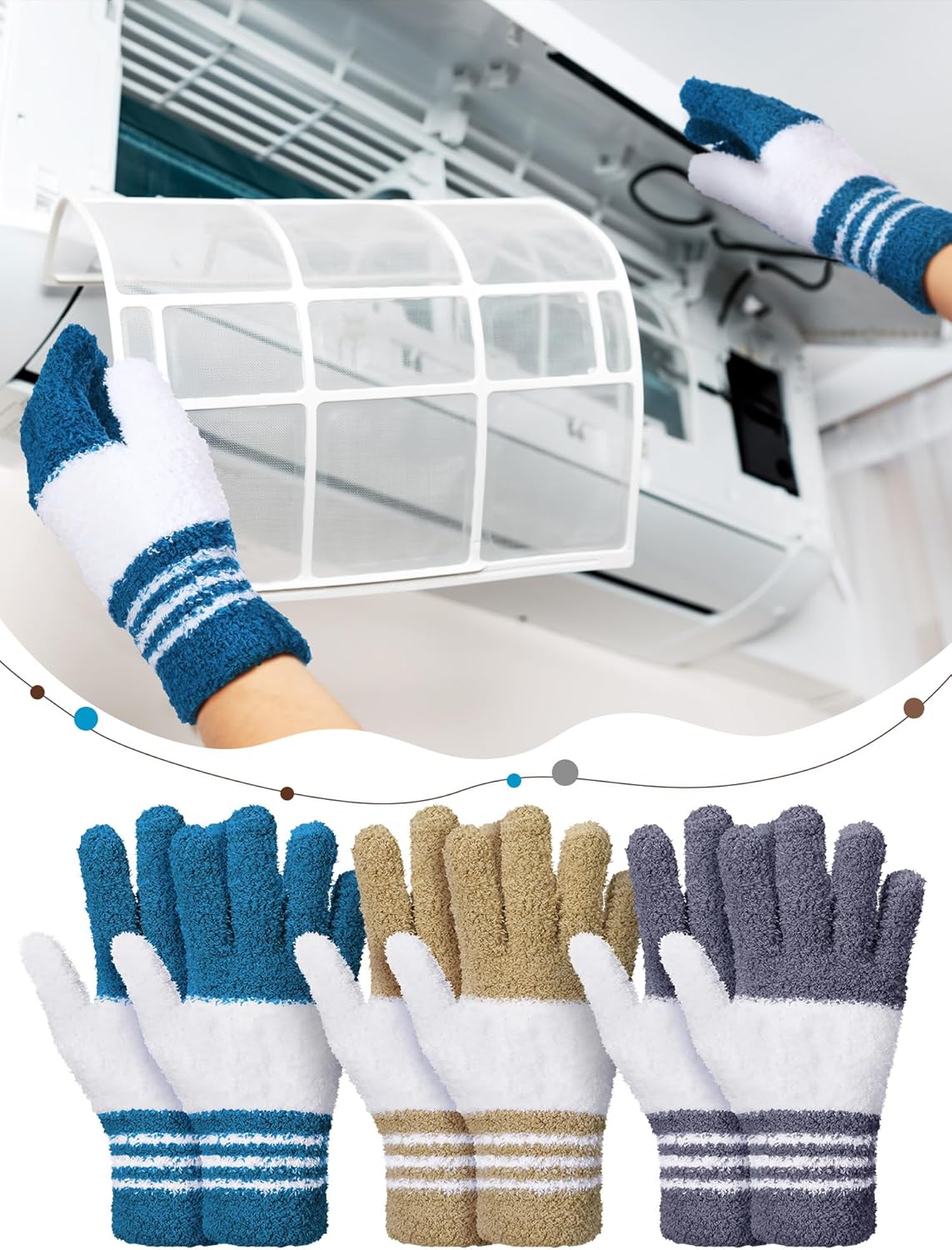 Patelai 3 Pairs Microfiber Plant Dusting Gloves Leaf Cleaning Gloves for Indoor Plants, Blinds, Furniture, House(Small,Dark Blue, Gray, Khaki, White)