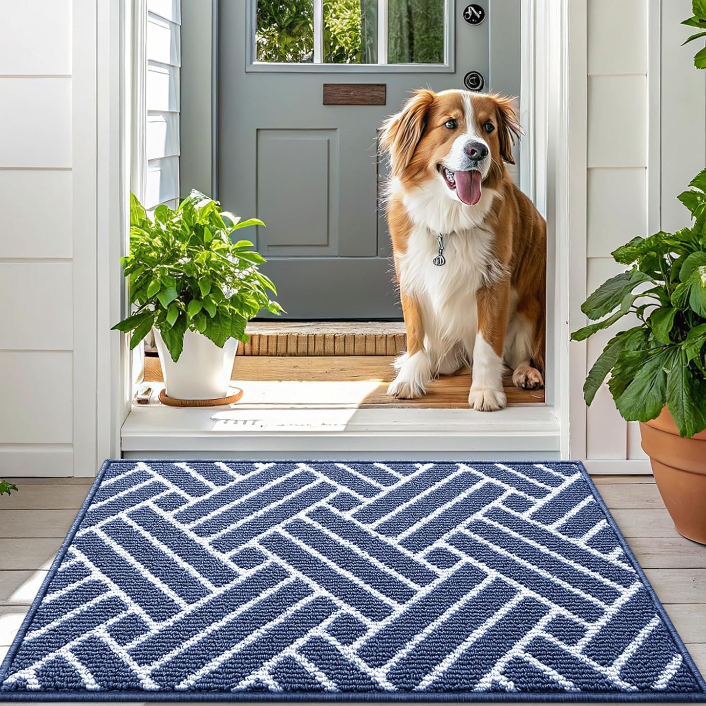 OLANLY Indoor Door Mat, 32x20 Inch, Dirt Resistant and Absorbent, Non-Slip Rubber Backing Floor Mats, Easy Clean Low-Profile Doormat for Entryway, Front Door, and Inside Entrance, Navy
