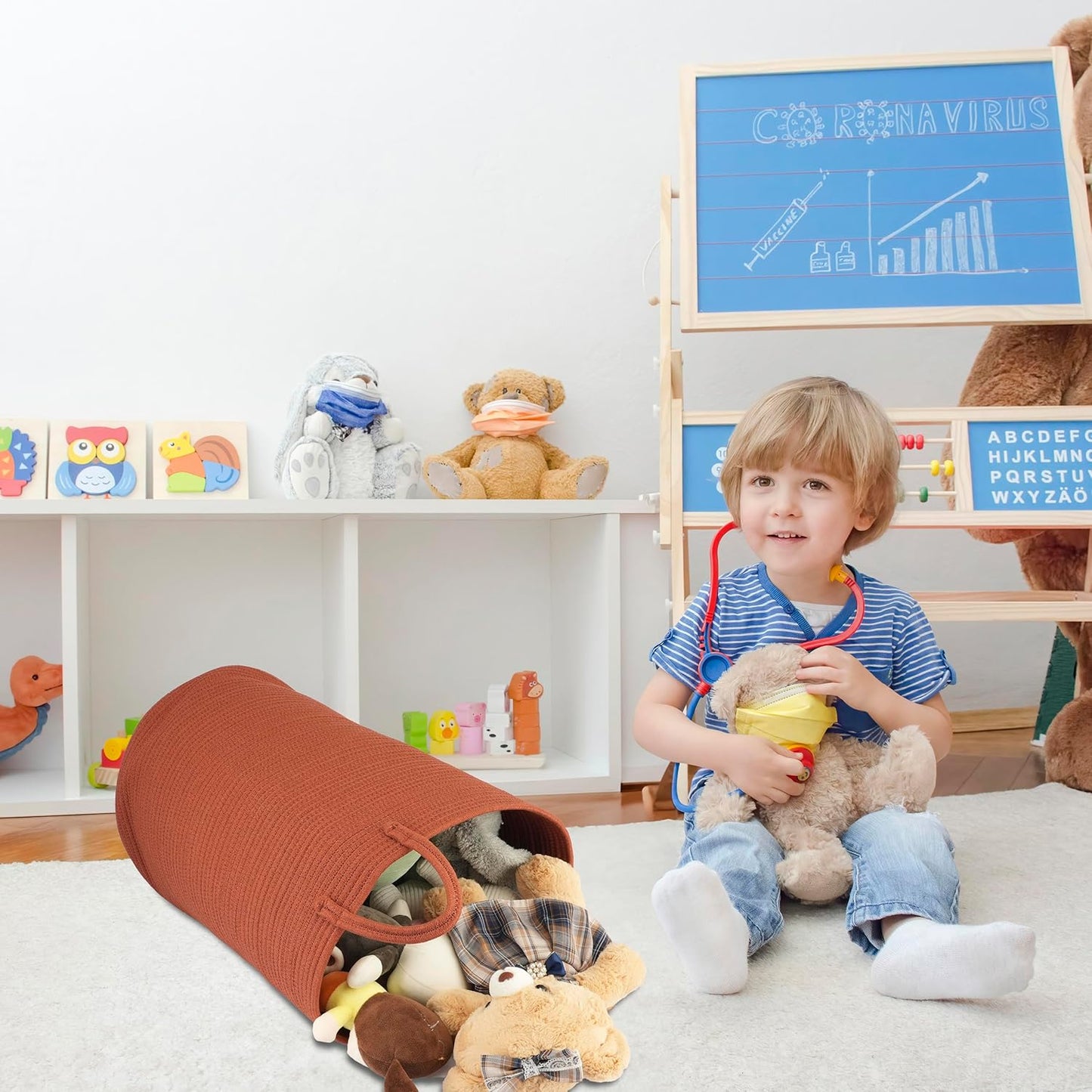 Cotton Rope Laundry Basket Hamper for Clothes Woven Storage Basket for Living Room Bedroom Boho Tall Rope Baskets for Blanket Toys Pillow Towels Baby Nursery Hamper Bin Large rustic