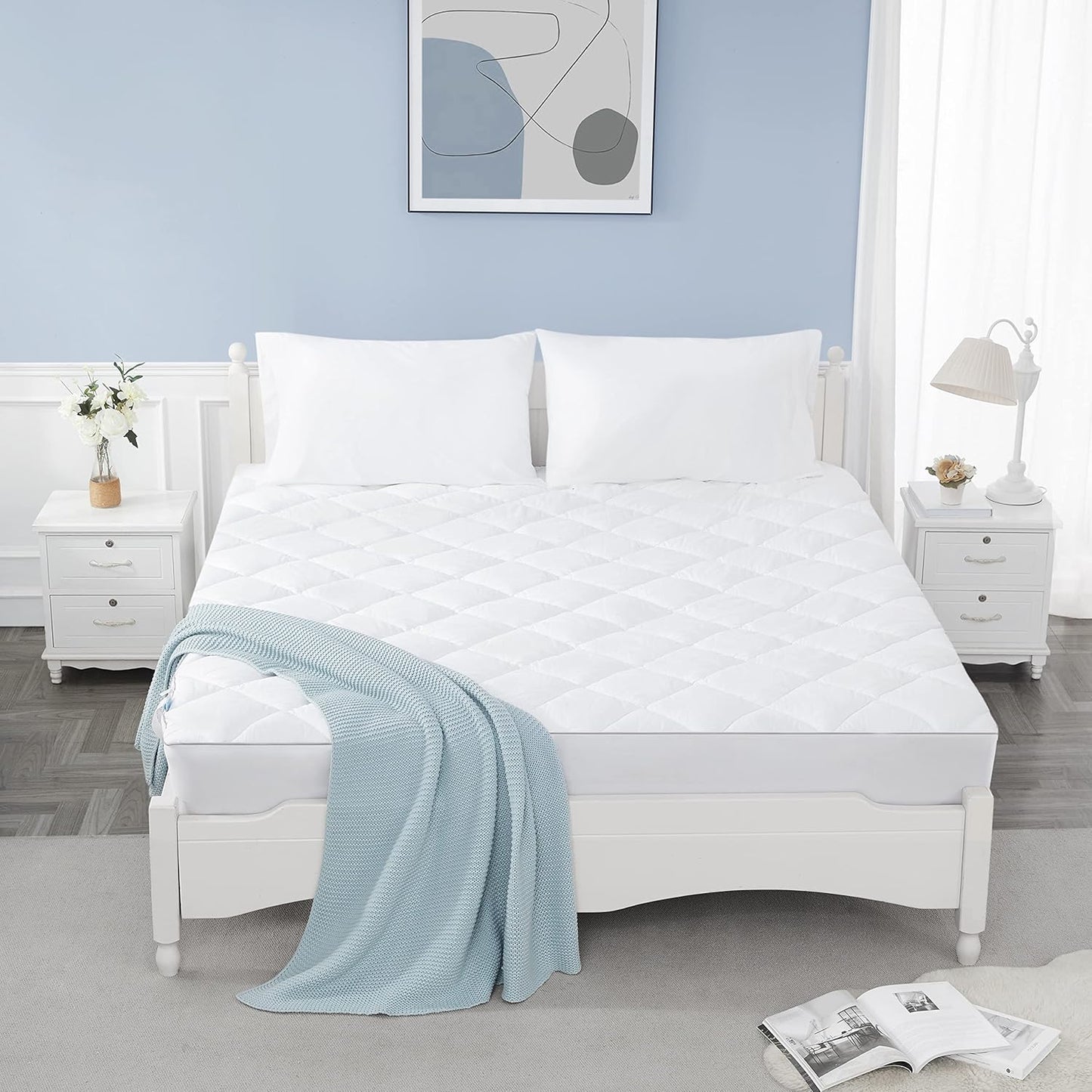 Sunflower California King Mattress Pad, Hypoallergenic Cotton Mattress Cover,18-22" Extra Deep Pocket Quilted Protector, Breathable&Noiseless