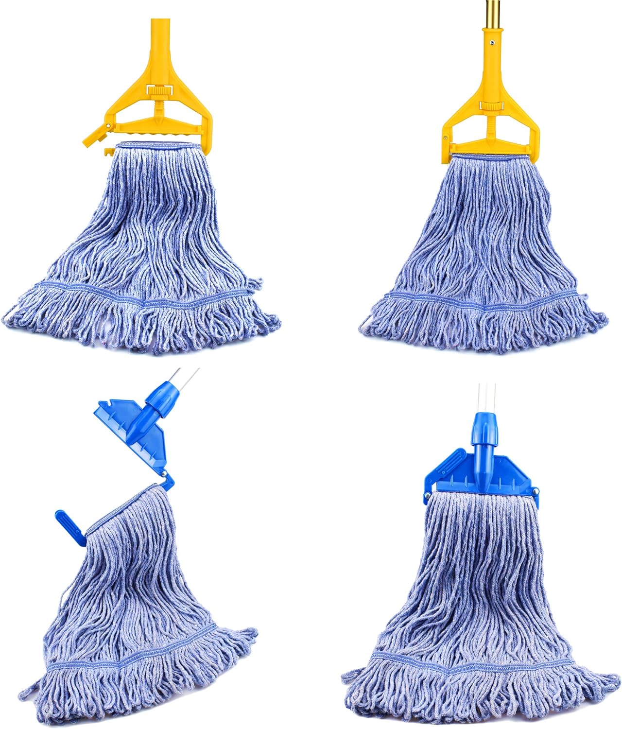 String Mop Heads Replacement Heavy Duty Commercial Grade Blue Cotton Looped End Wet Industrial Cleaning Mop Head Refills (3, Medium)