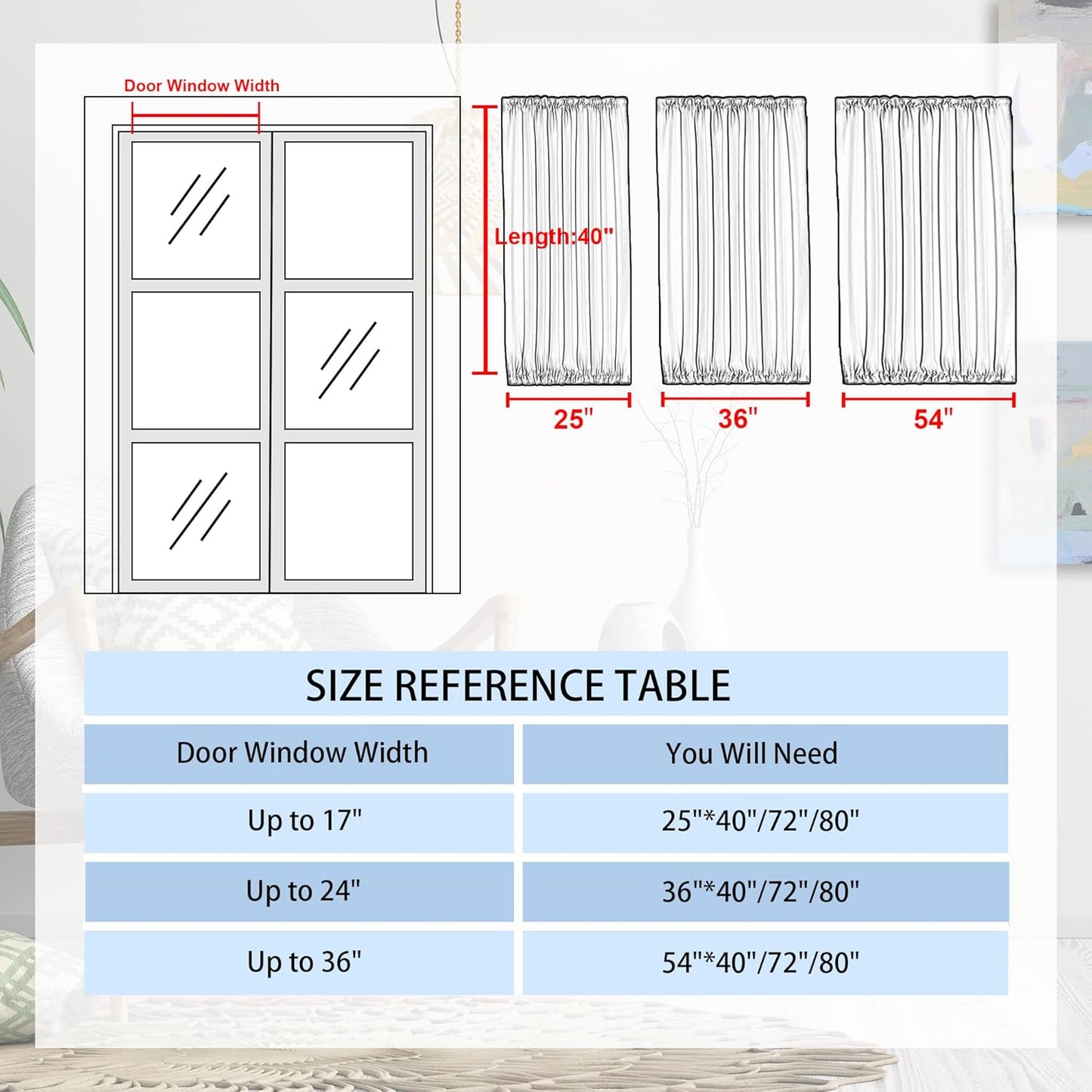 DWCN French Door Curtains – Rod Pocket Thermal Blackout Curtain for Doors with Glass Window, Kitchen and Patio Doors for Privacy, 25 X 40 Inches Long, 1 Curtain Panel with Tieback, Beige