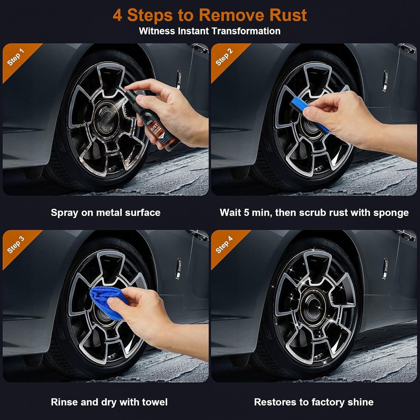 Rust Remover Spray for Metal - 2025 Upgrade Heavy Duty Metal Cleaner for Vehicles, Tools, Chains, Iron Out Rust Stain Remover, Multi-Surface Cleaner, Fast-Acting Oxidation Remover