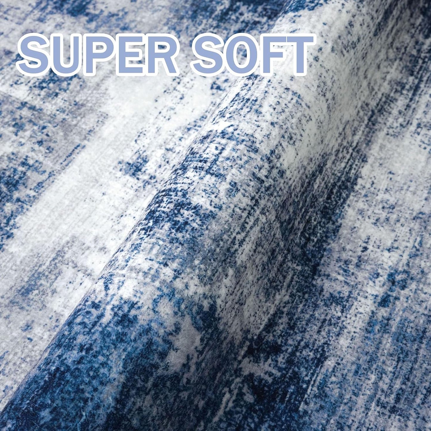 IOHOUZE Abstract Runner Rug 3x12 Ft Washable Runners for Hallways, Non Slip Kitchen Runner Printed Faux Wool Entryway Runner Indoor, Modern Abstract Floor Carpet for Hall Kitchen, Navy/Grey