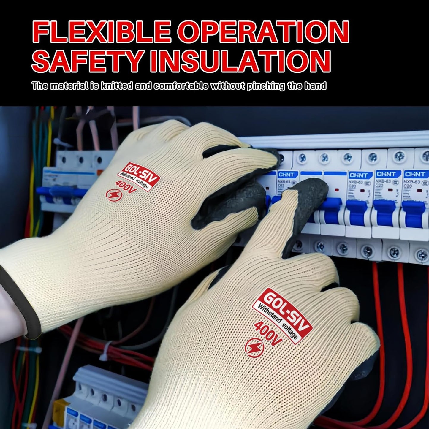 Insulated Electrician Gloves,400V Low Voltage Electrical Gloves For Men,Rubber Safety Work Gloves,Non Slip (Large)