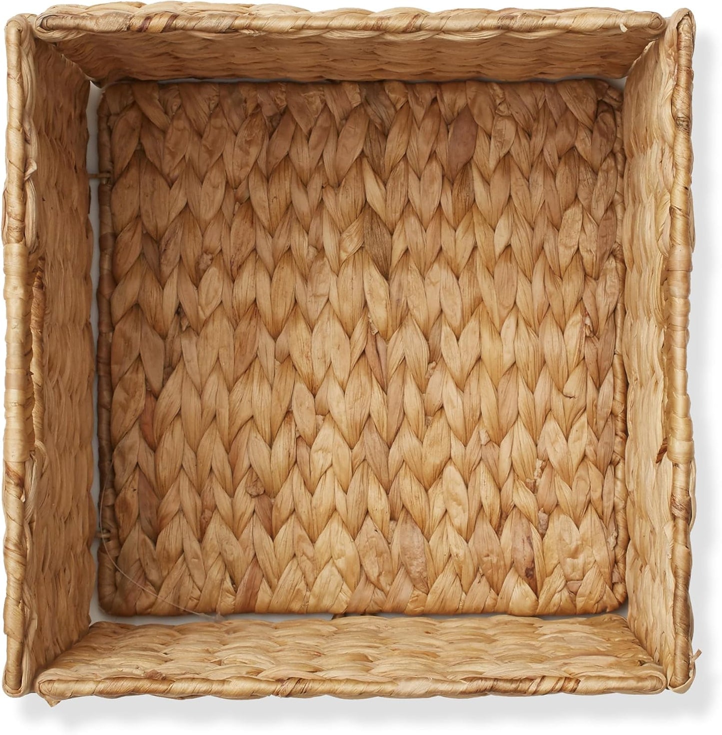 Casafield 10.5" x 10.5" Water Hyacinth Storage Baskets, Natural - Set of 2 Collapsible Cube Organizers, Woven Bins for Bathroom, Bedroom, Laundry, Pantry, Shelves