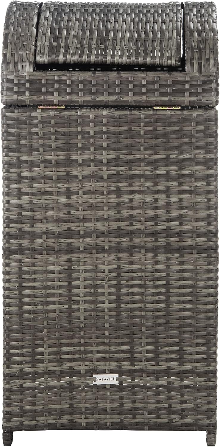 SAFAVIEH Outdoor Collection Mazeli Grey Brown Woven Swing Top Dome Lid Trash Bin (Fully Assembled) PAT7511C