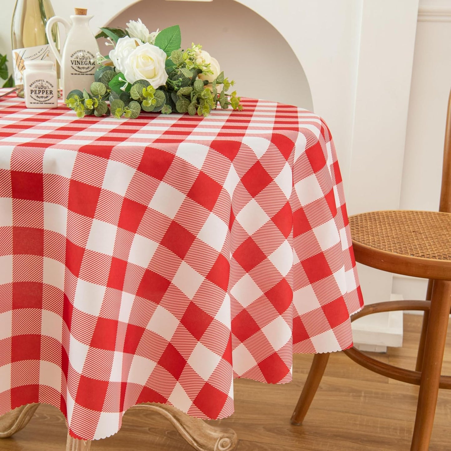 Waterproof Plaid Tablecloth Fabric - Round 50 Inch Classic Gingham Checker Table Cloth for Indoor/Outdoor Use - Buffalo Table Cover for Picnics, BBQs, and Parties