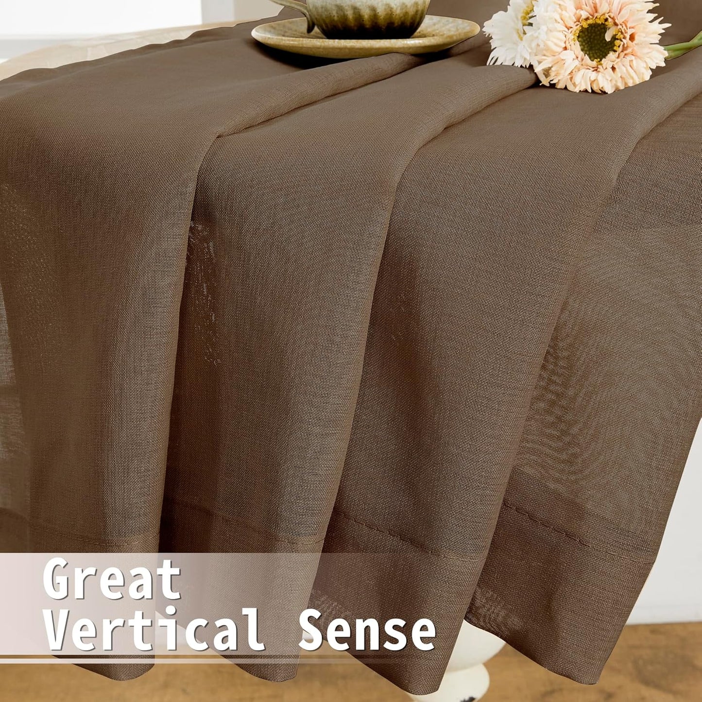 Tollpiz Sheer Curtains Closet Linen Textured Curtain Sheers Doorway Light Filtering Voile French Door Rod Pocket Curtains Patio Glass Door, 54 x 63 inches Long, Brown, Set of 1 Panel