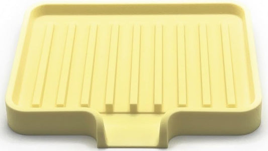 Happitasa Silicone Soap Dish Tray and Sponge Holder with Drain Chute, Pack of 2 | Bathroom and Kitchen Sink Organizer Caddy (Pale Yellow, 5.2"x4", 7.2 Ounces)